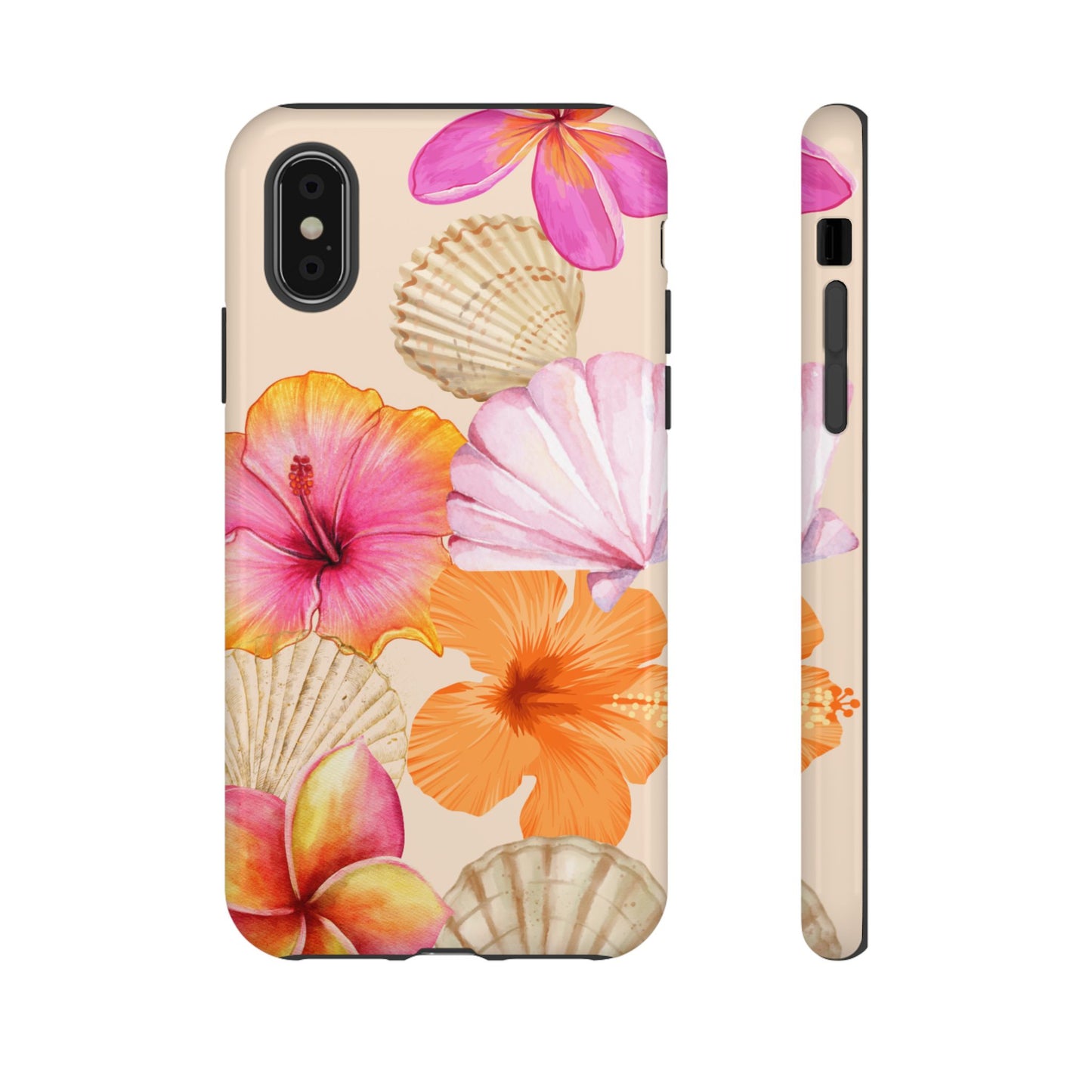 IPHONE Tropical Floral and Seashell Tough Phone Case l Vibrant Summer Accessory, Durable Tough Case for All Occasions