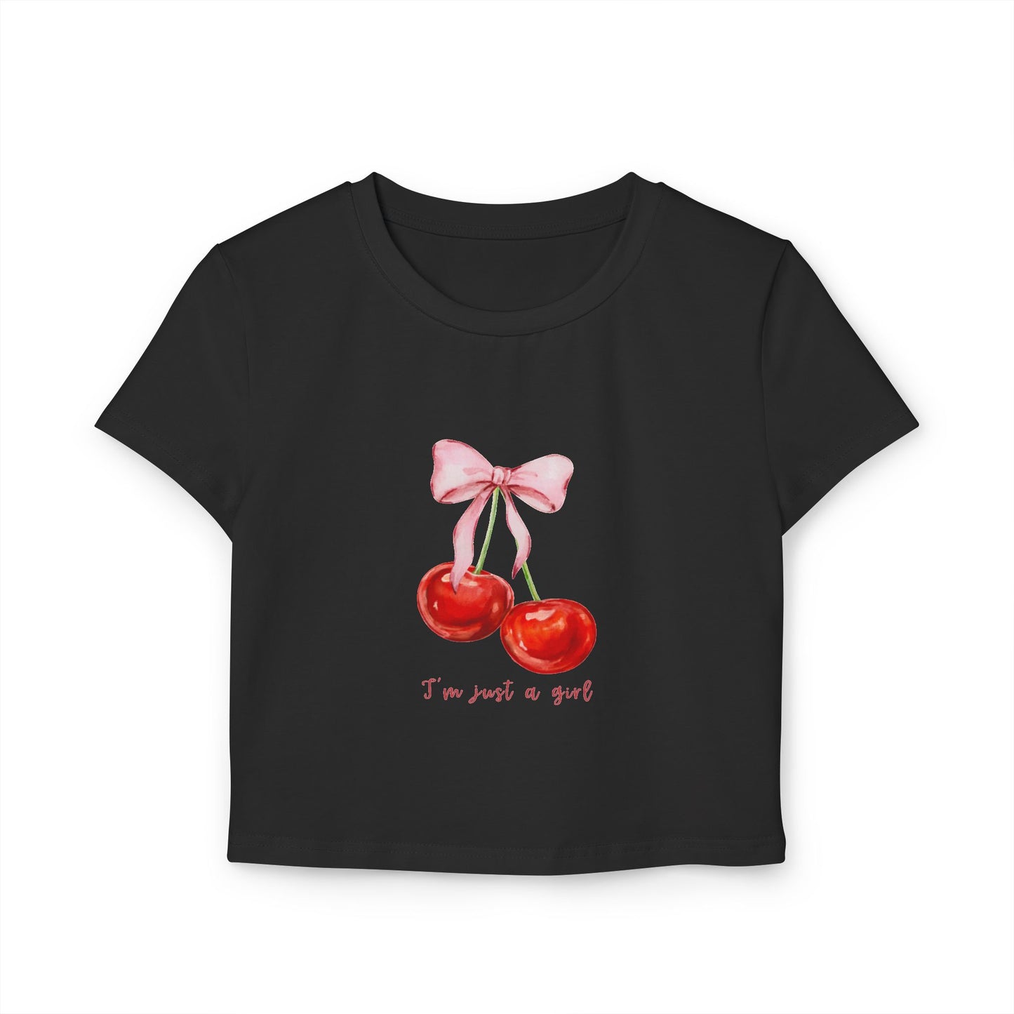Cute Cherry Graphic Women's Baby Tee - "I'm Just a Girl"