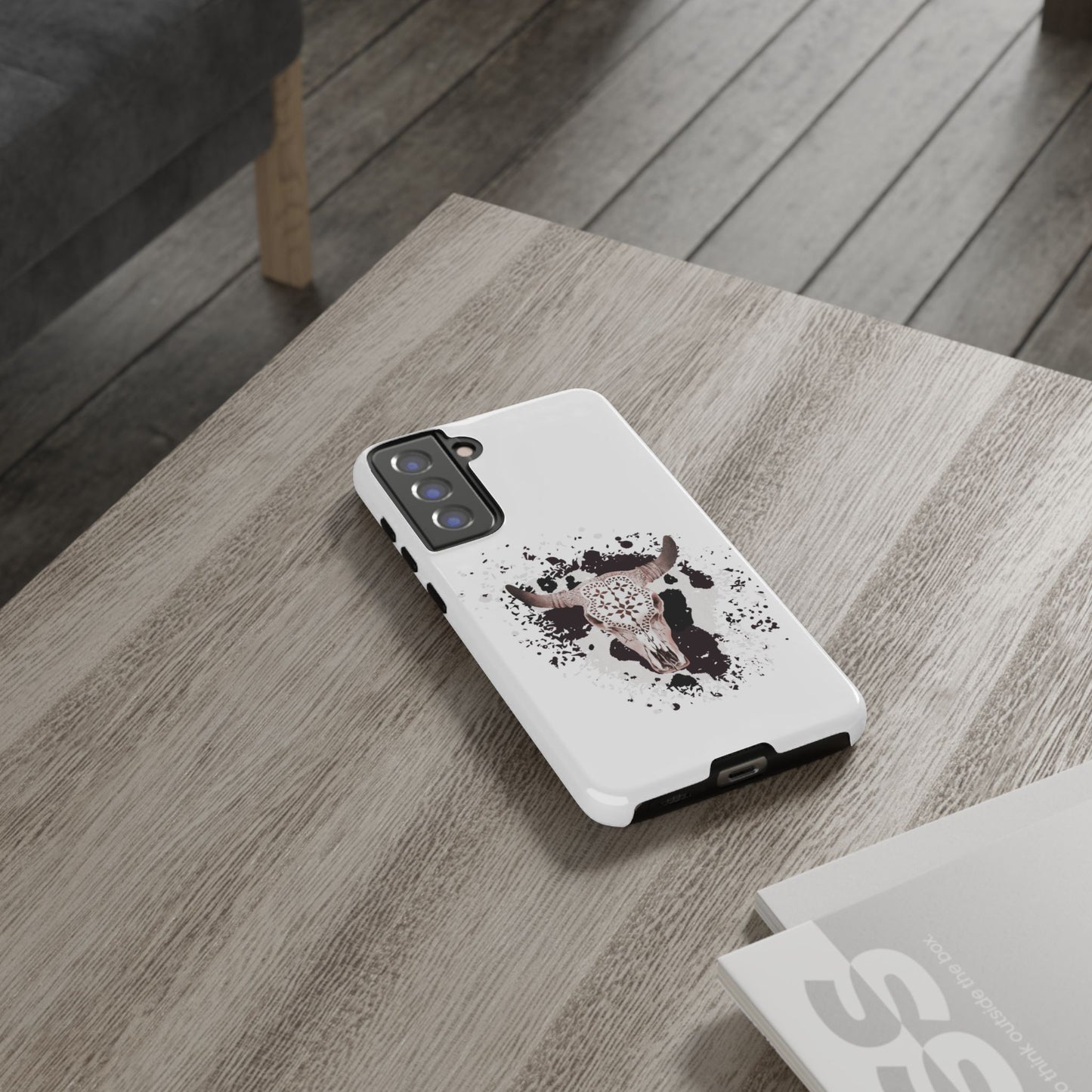 SAMSUNG Bull Skull with Cow Print Tough Phone Case l Gift for Him, Western Style