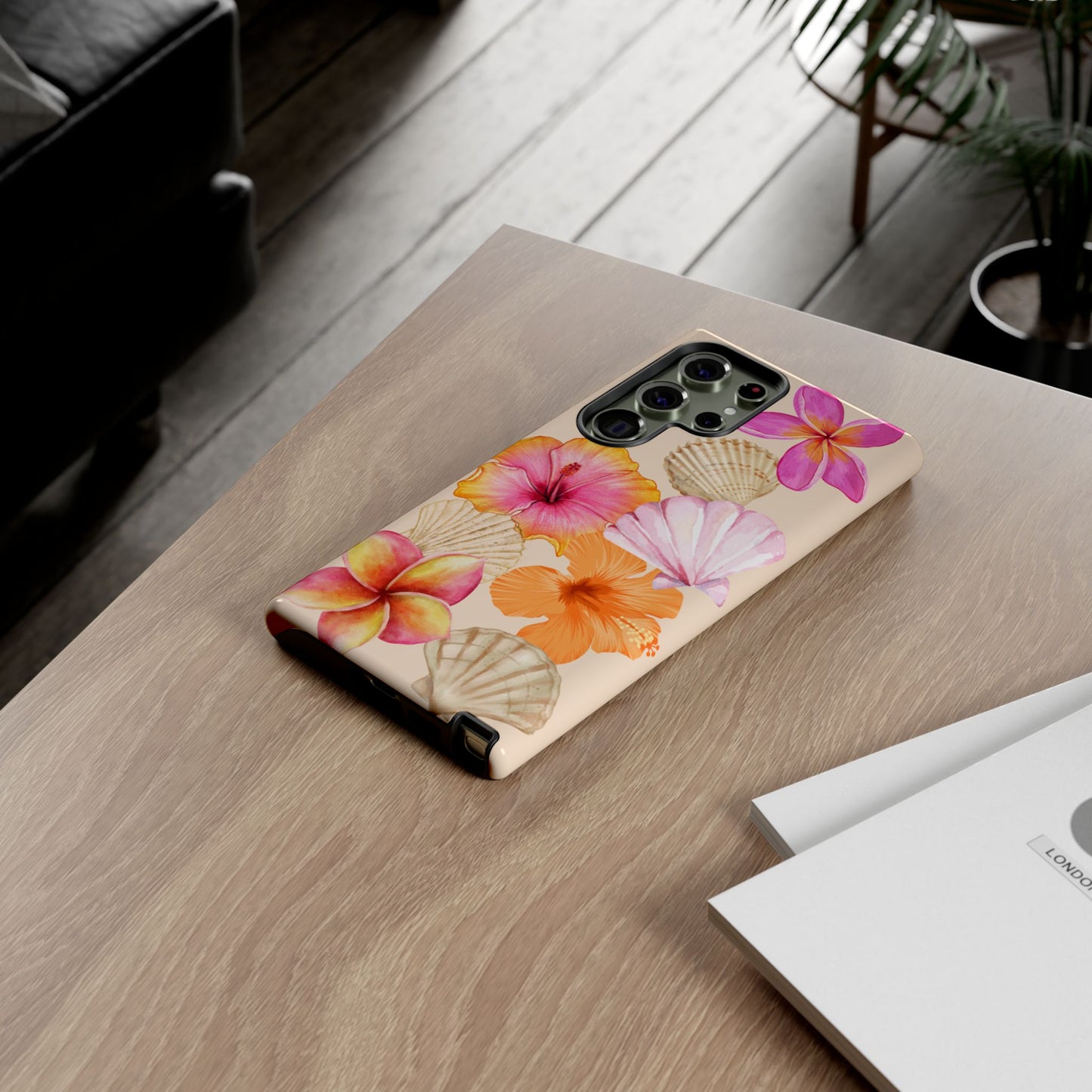 SAMSUNG Tropical Floral and Seashell Tough Phone Case l Vibrant Summer Accessory, Durable Tough Case for All Occasions