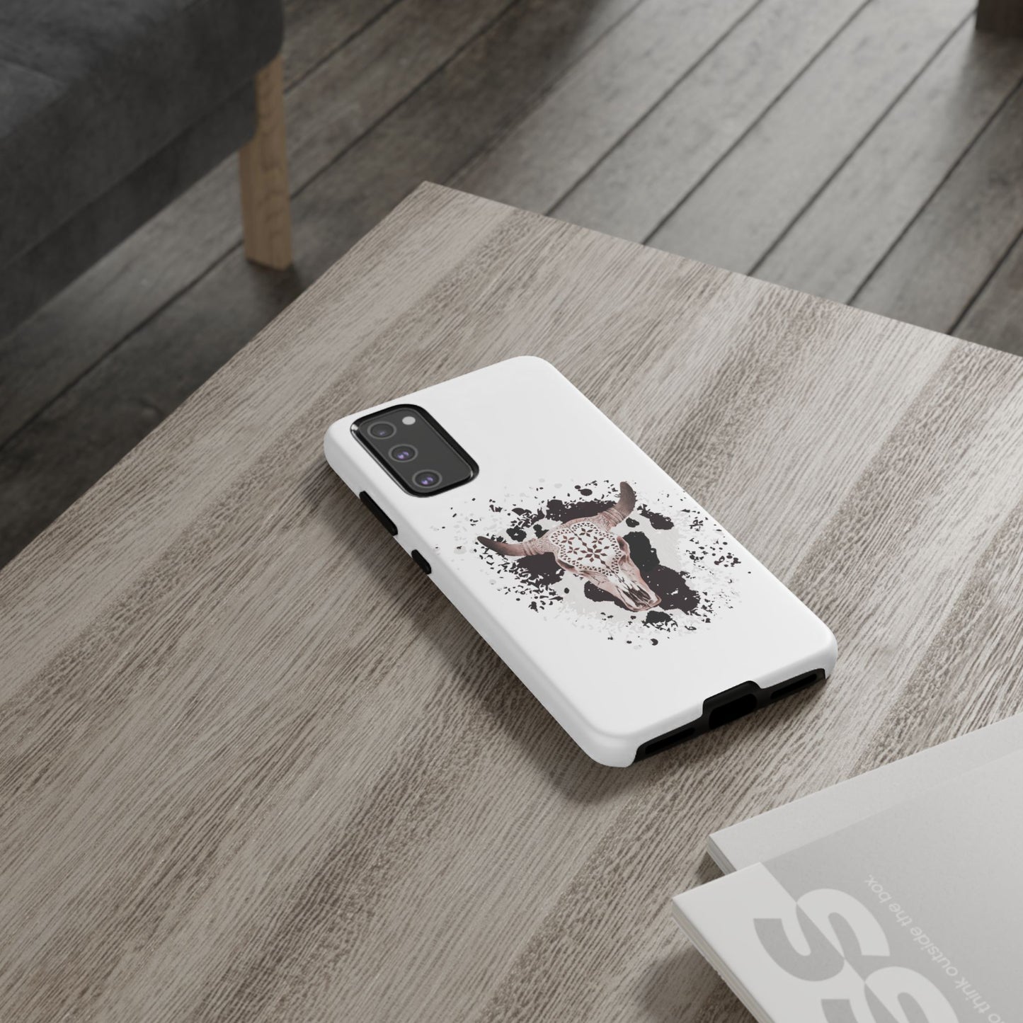 SAMSUNG Bull Skull with Cow Print Tough Phone Case l Gift for Him, Western Style