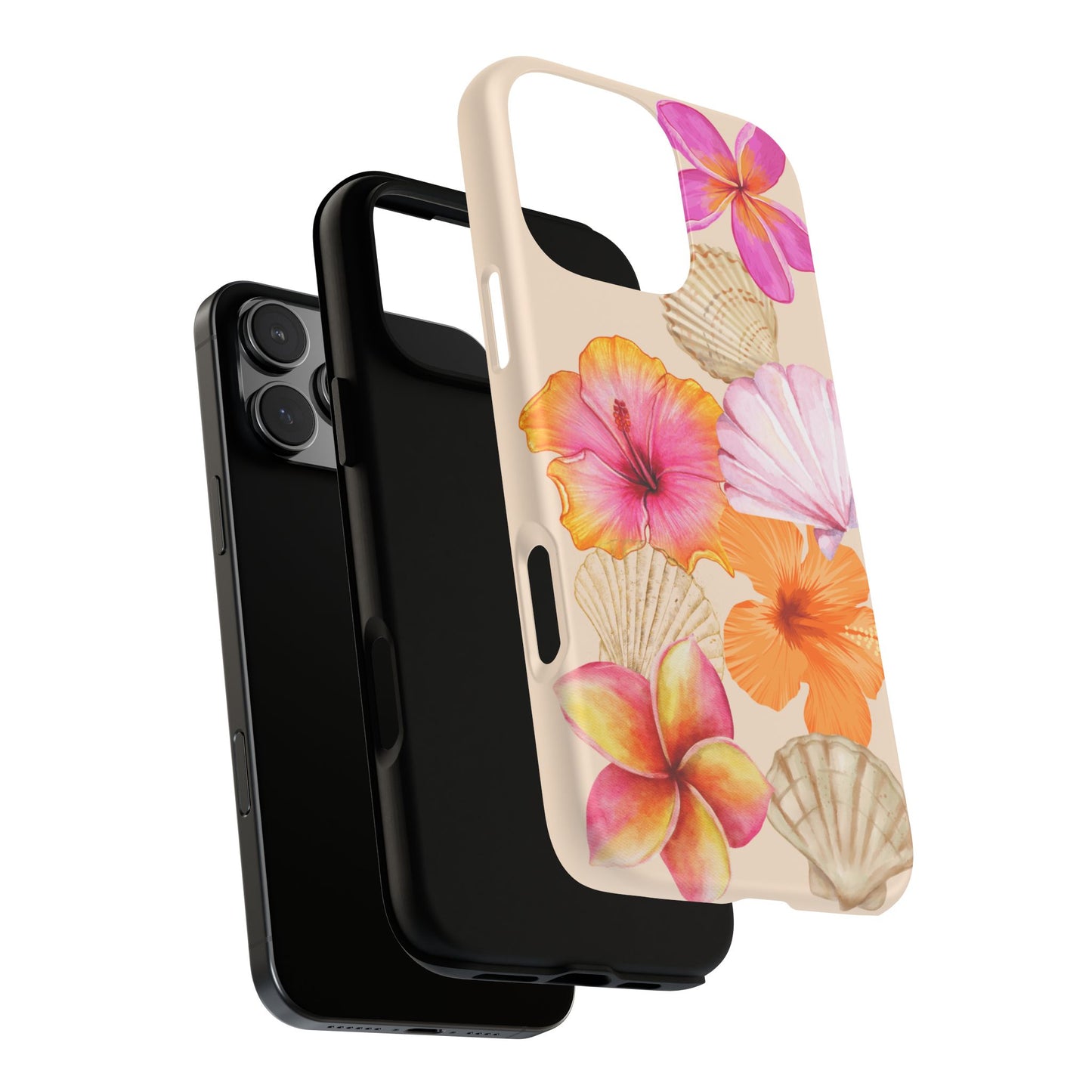IPHONE Tropical Floral and Seashell Tough Phone Case l Vibrant Summer Accessory, Durable Tough Case for All Occasions