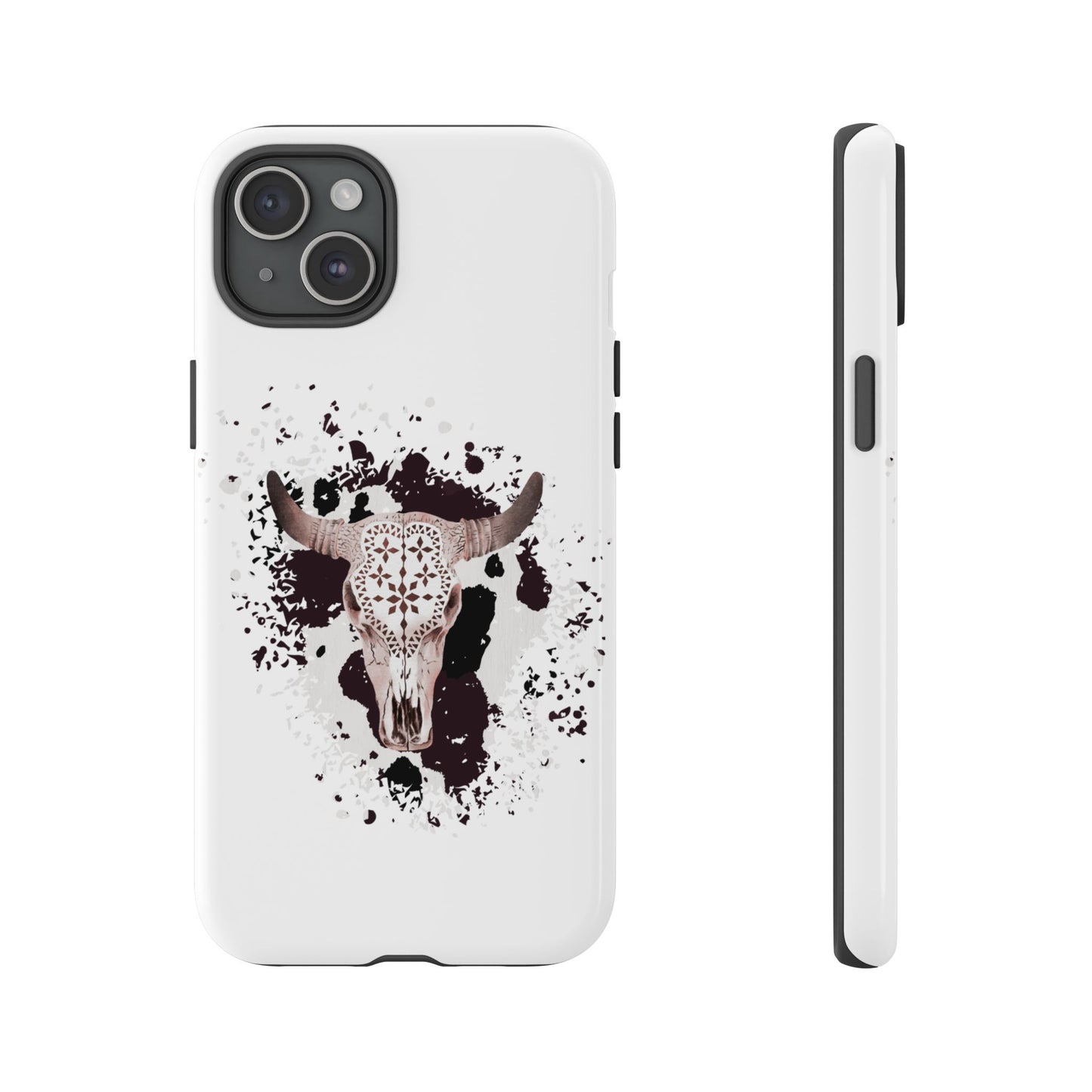 iPHONE Bull Skull with Cow Print Tough Phone Case l Gift for Him, Western Style
