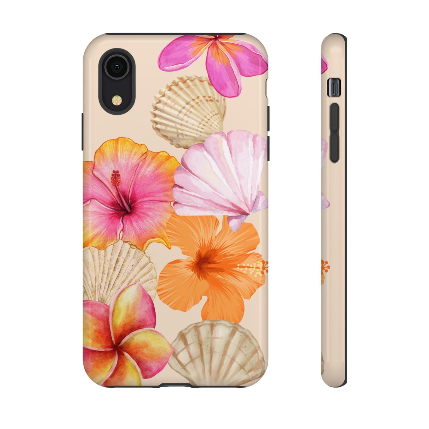 IPHONE Tropical Floral and Seashell Tough Phone Case l Vibrant Summer Accessory, Durable Tough Case for All Occasions