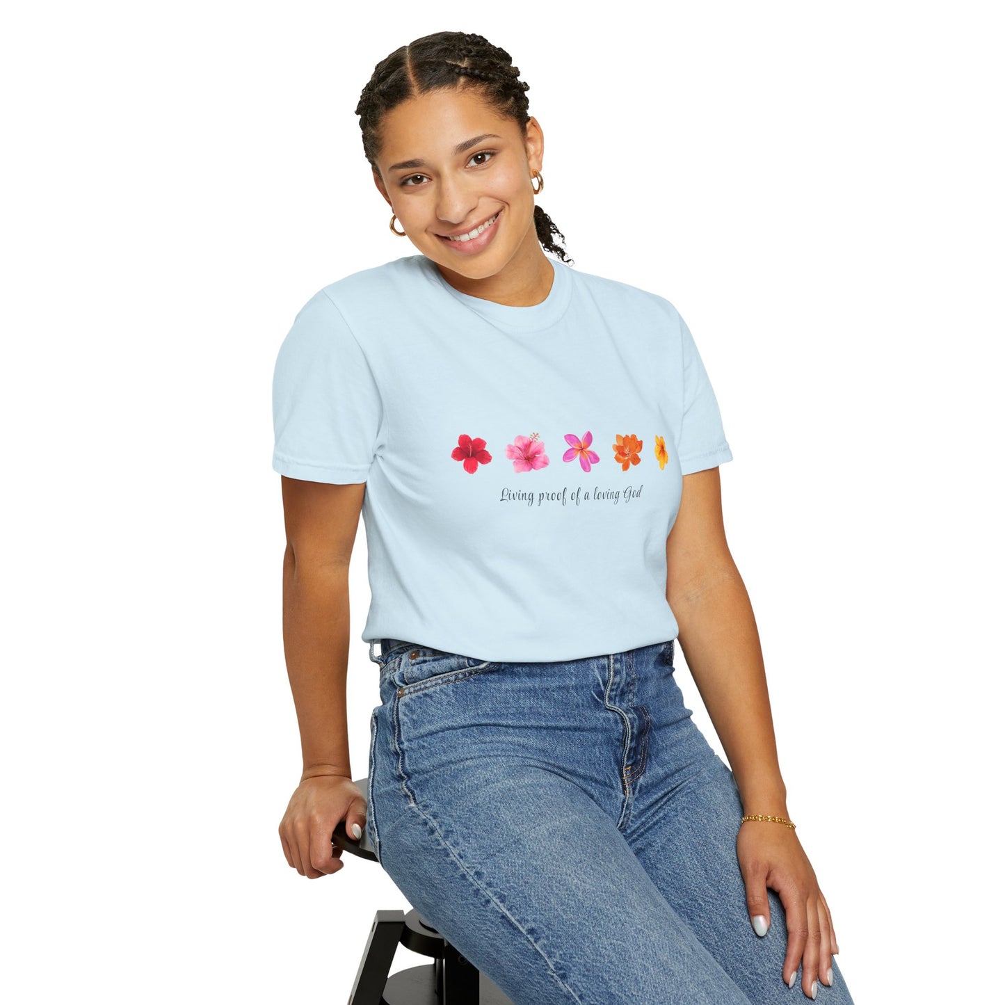 "Living Proof of a Loving God" Stylish Flower Graphic Tee l Casual Wear, Perfect for Summer