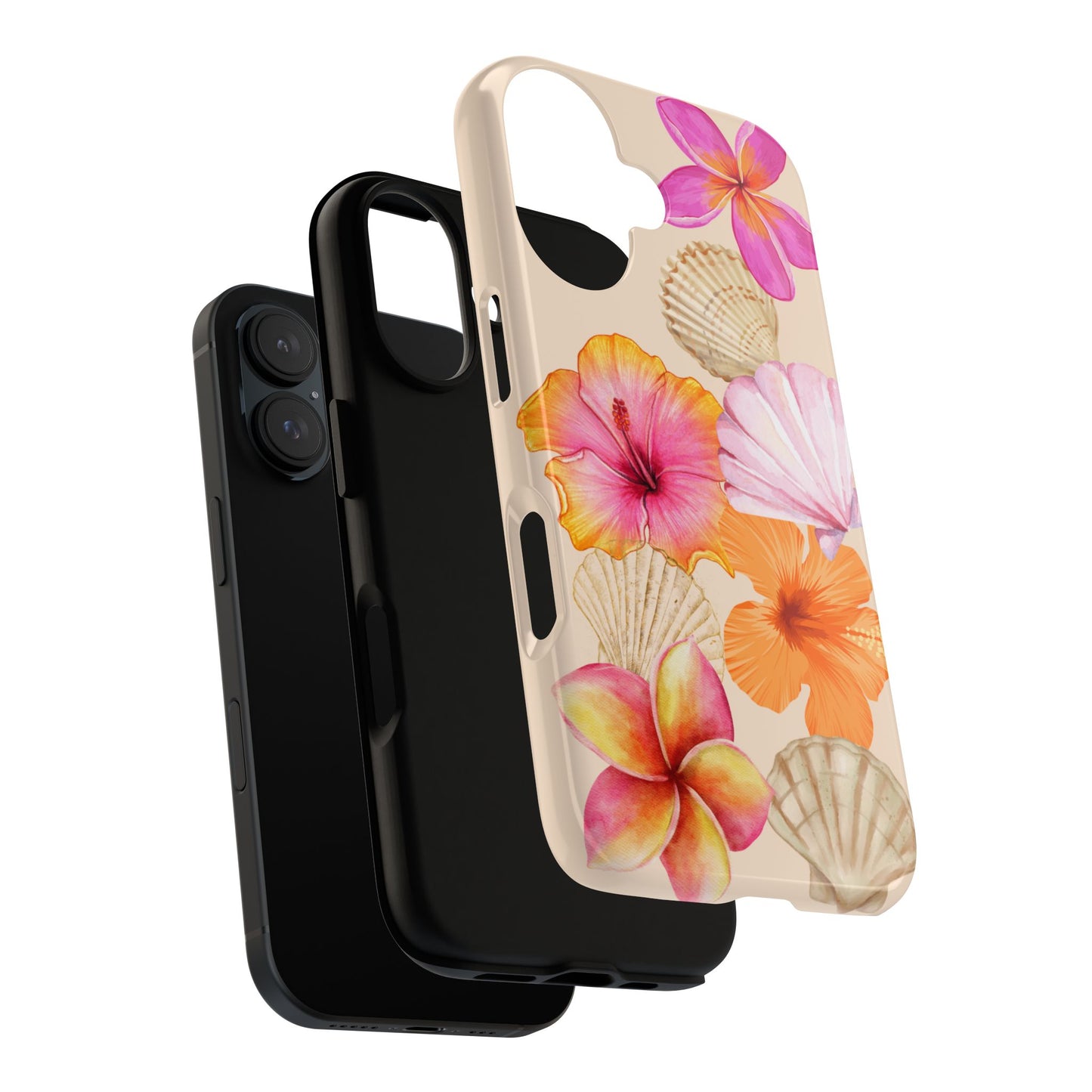 IPHONE Tropical Floral and Seashell Tough Phone Case l Vibrant Summer Accessory, Durable Tough Case for All Occasions