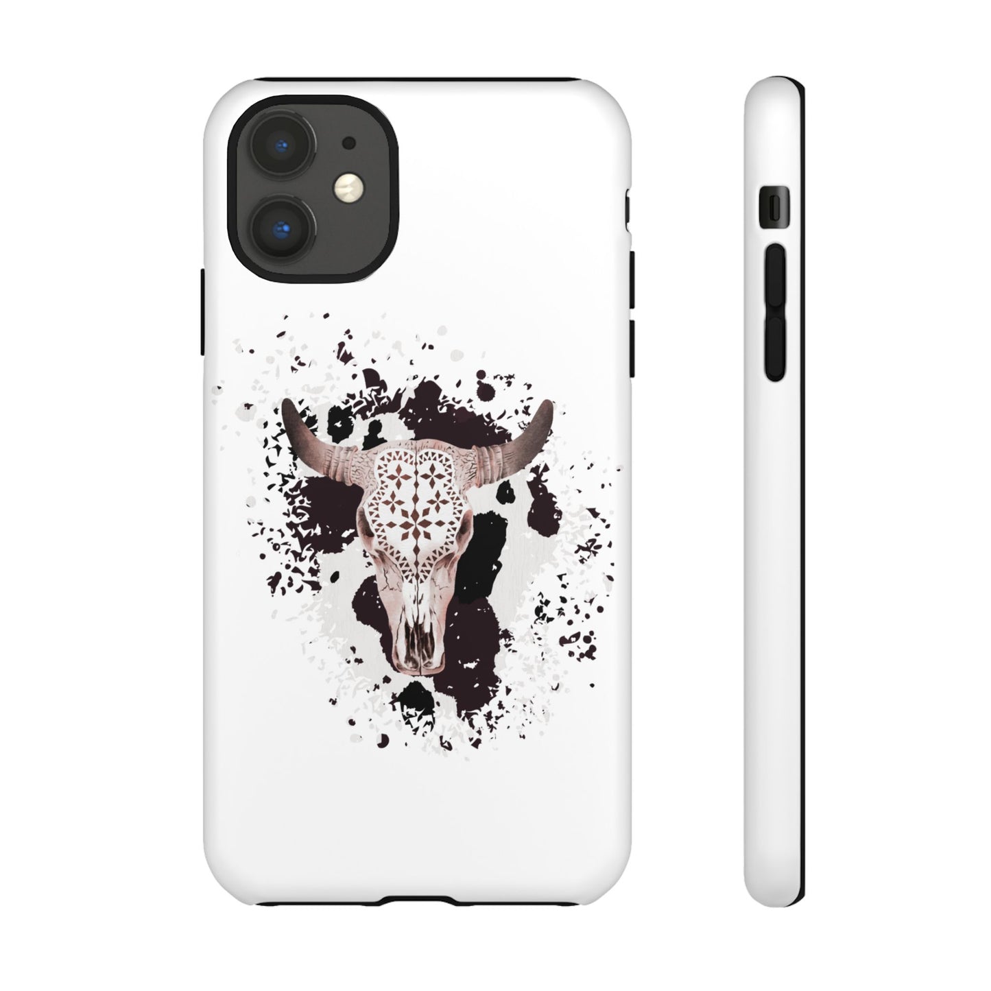 iPHONE Bull Skull with Cow Print Tough Phone Case l Gift for Him, Western Style