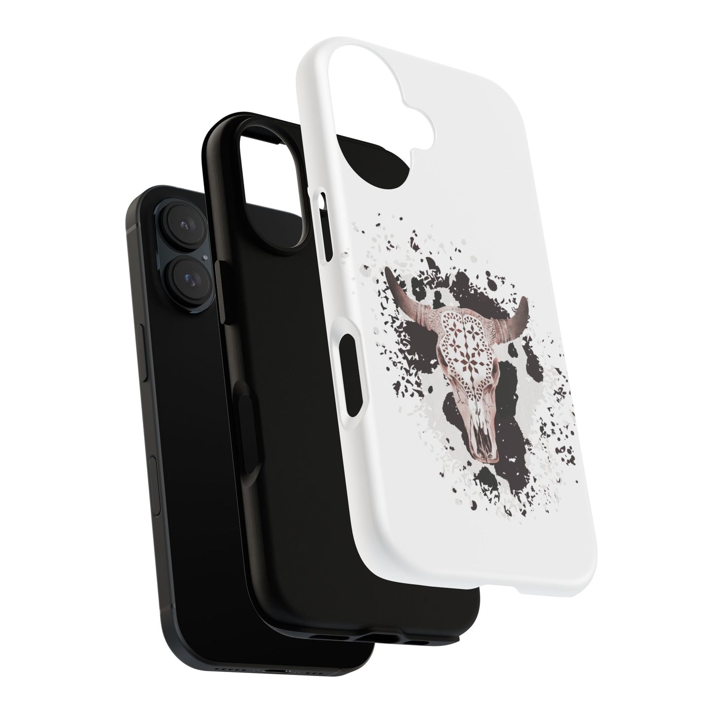 iPHONE Bull Skull with Cow Print Tough Phone Case l Gift for Him, Western Style