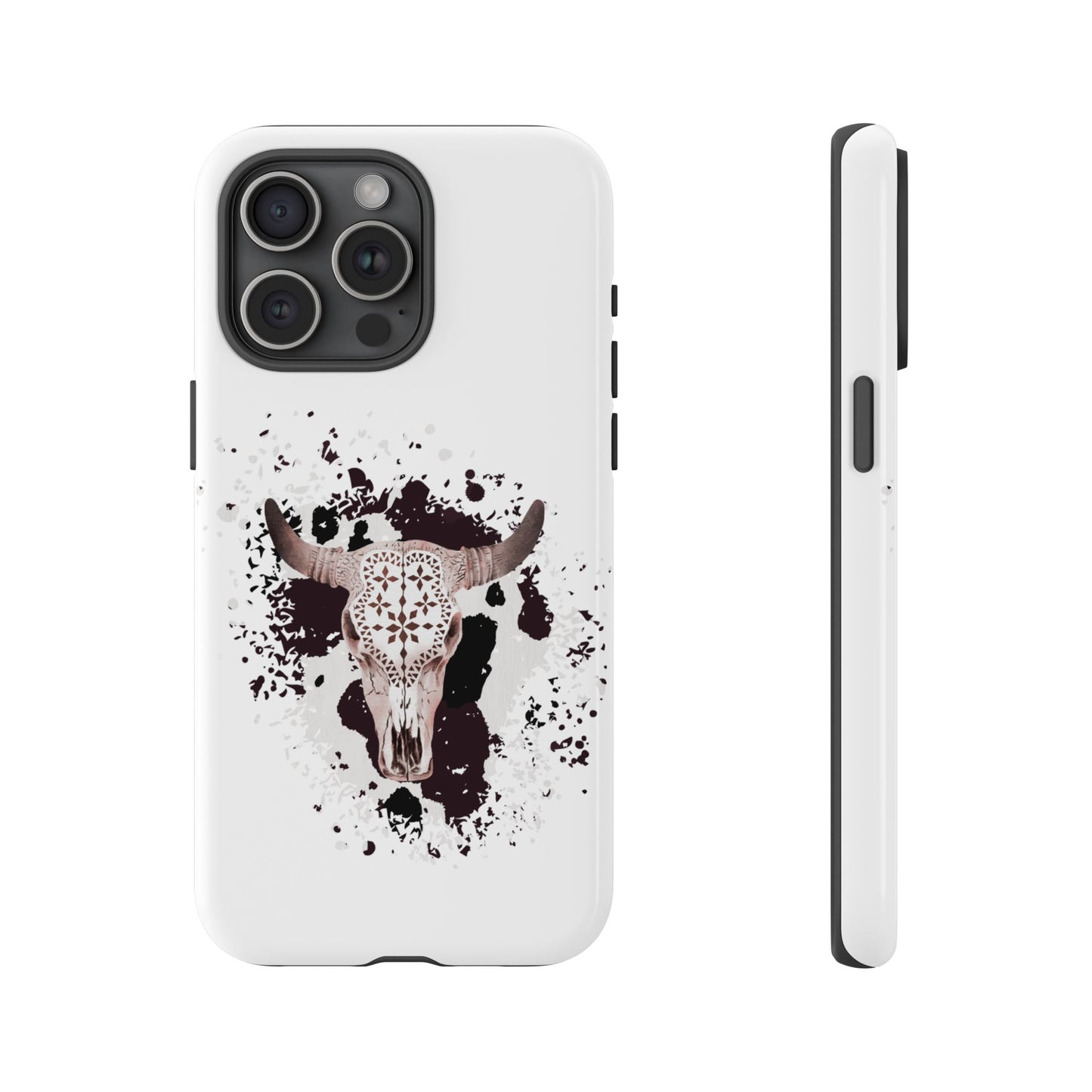 iPHONE Bull Skull with Cow Print Tough Phone Case l Gift for Him, Western Style