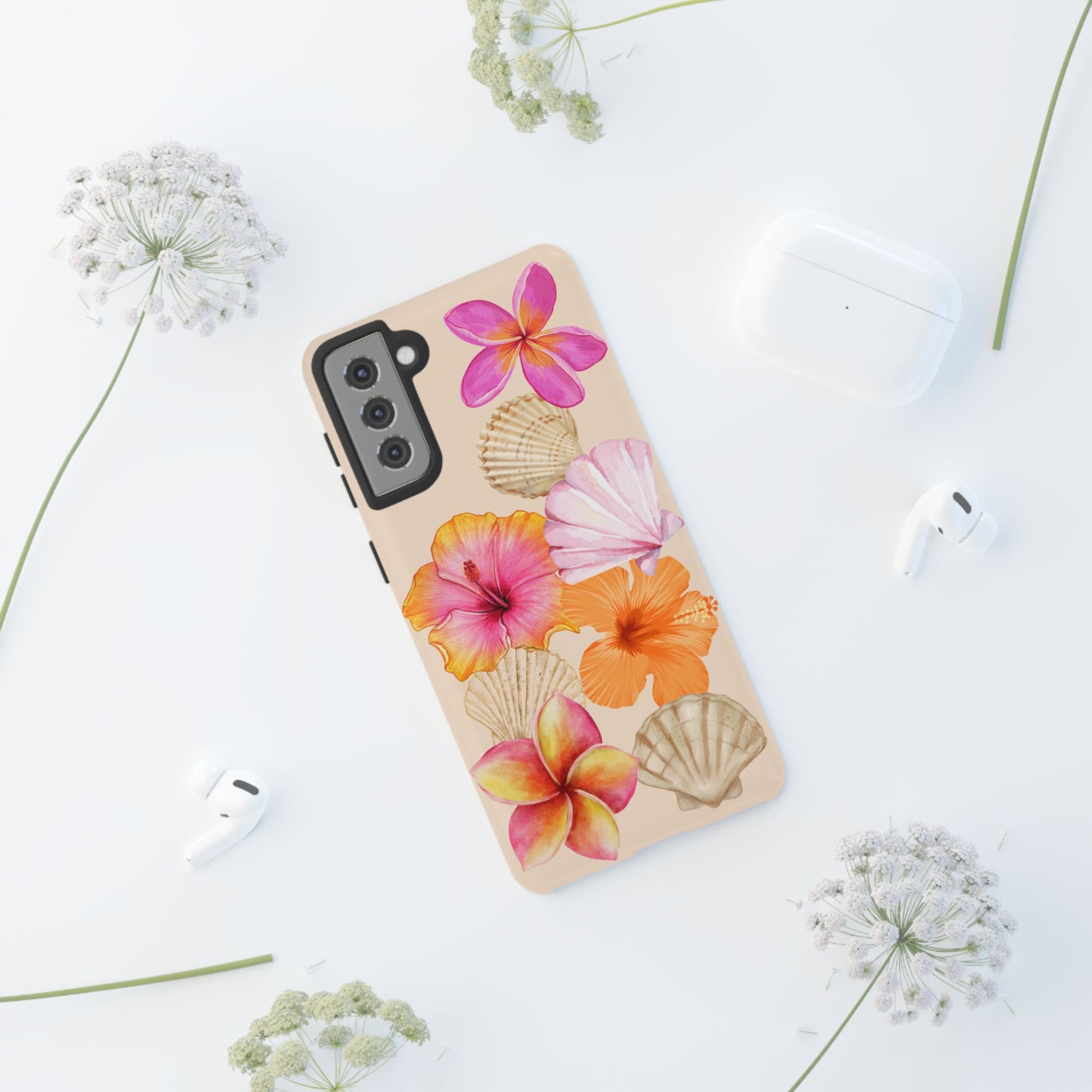 SAMSUNG Tropical Floral and Seashell Tough Phone Case l Vibrant Summer Accessory, Durable Tough Case for All Occasions