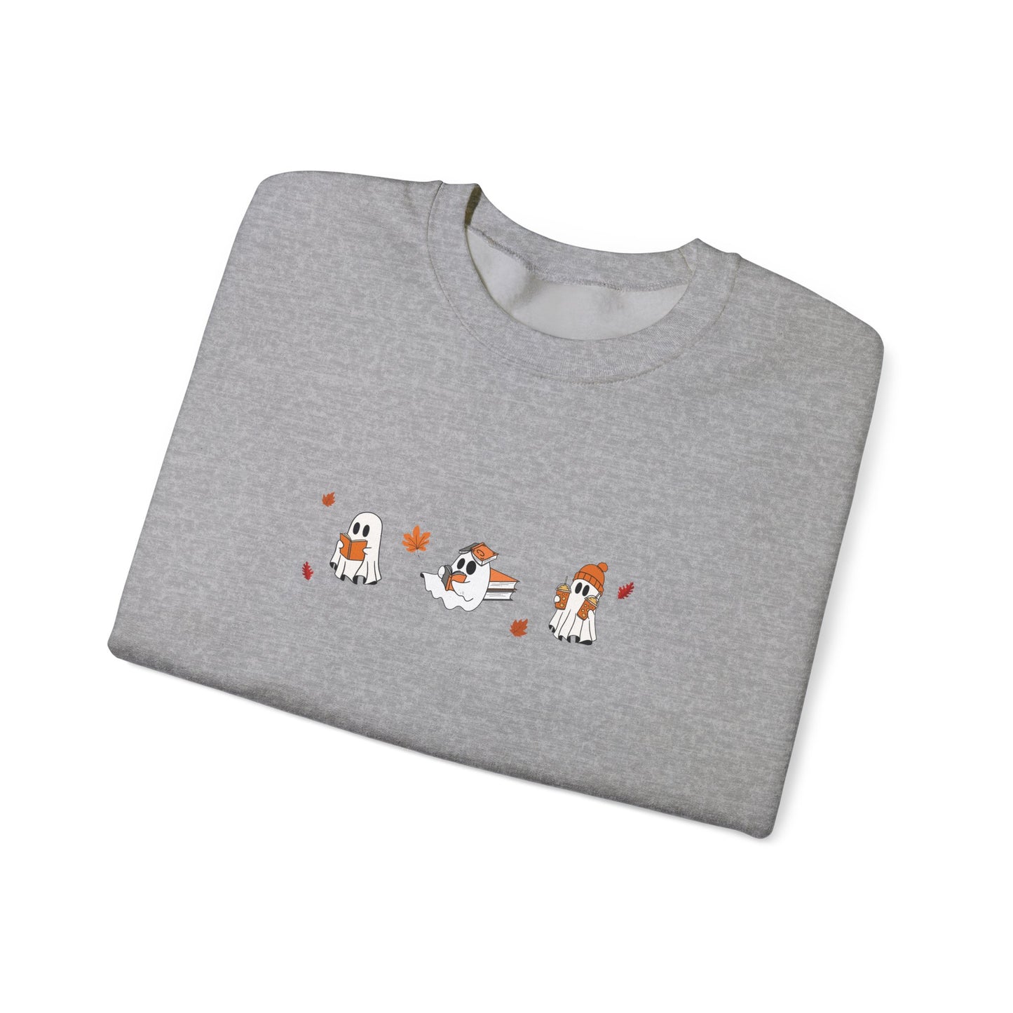 Cute Ghosts with Books Cozy Unisex Crewneck Sweatshirt l Perfect for Holidays, Casual Wear, Gifts, Winter, Relaxed Style