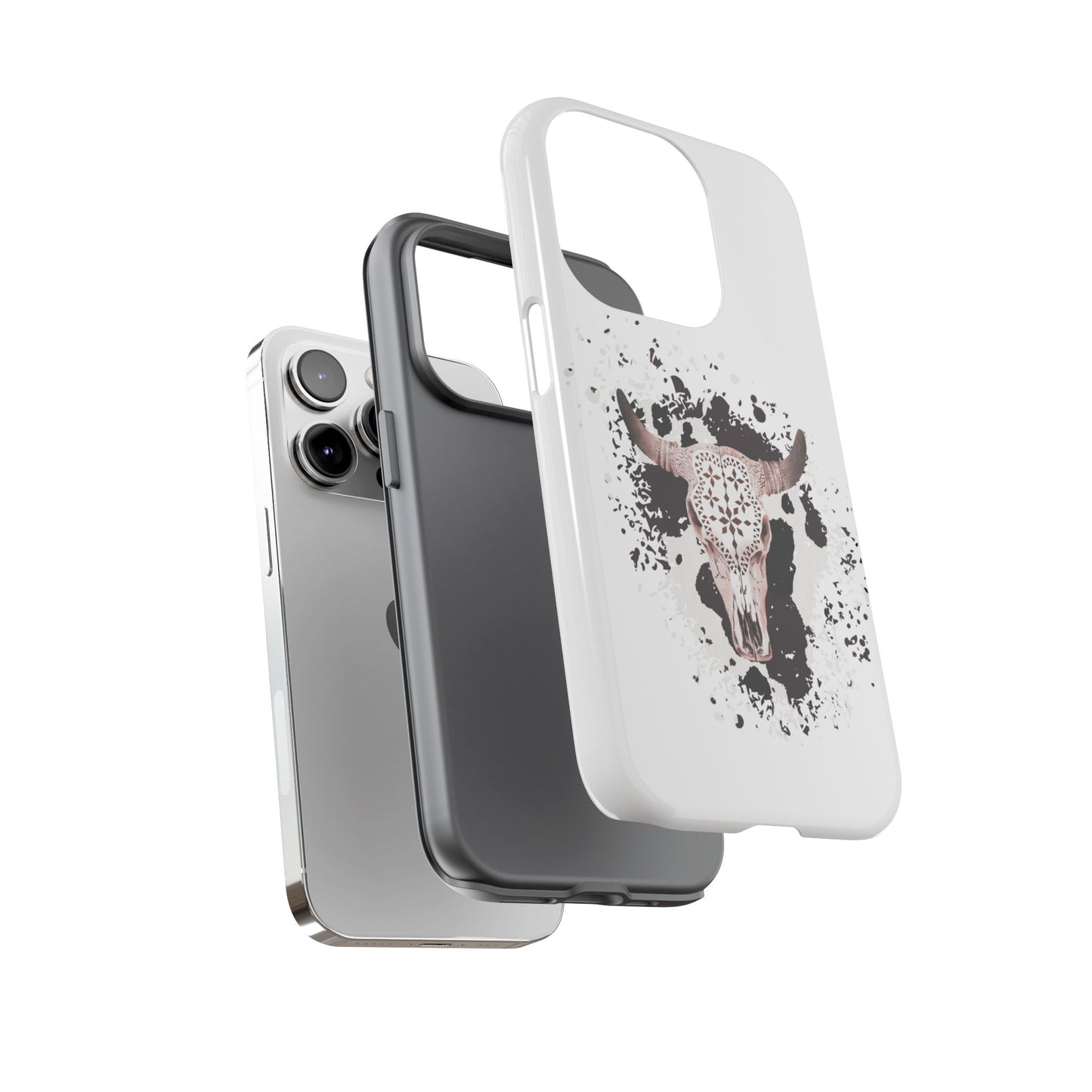 iPHONE Bull Skull with Cow Print Tough Phone Case l Gift for Him, Western Style