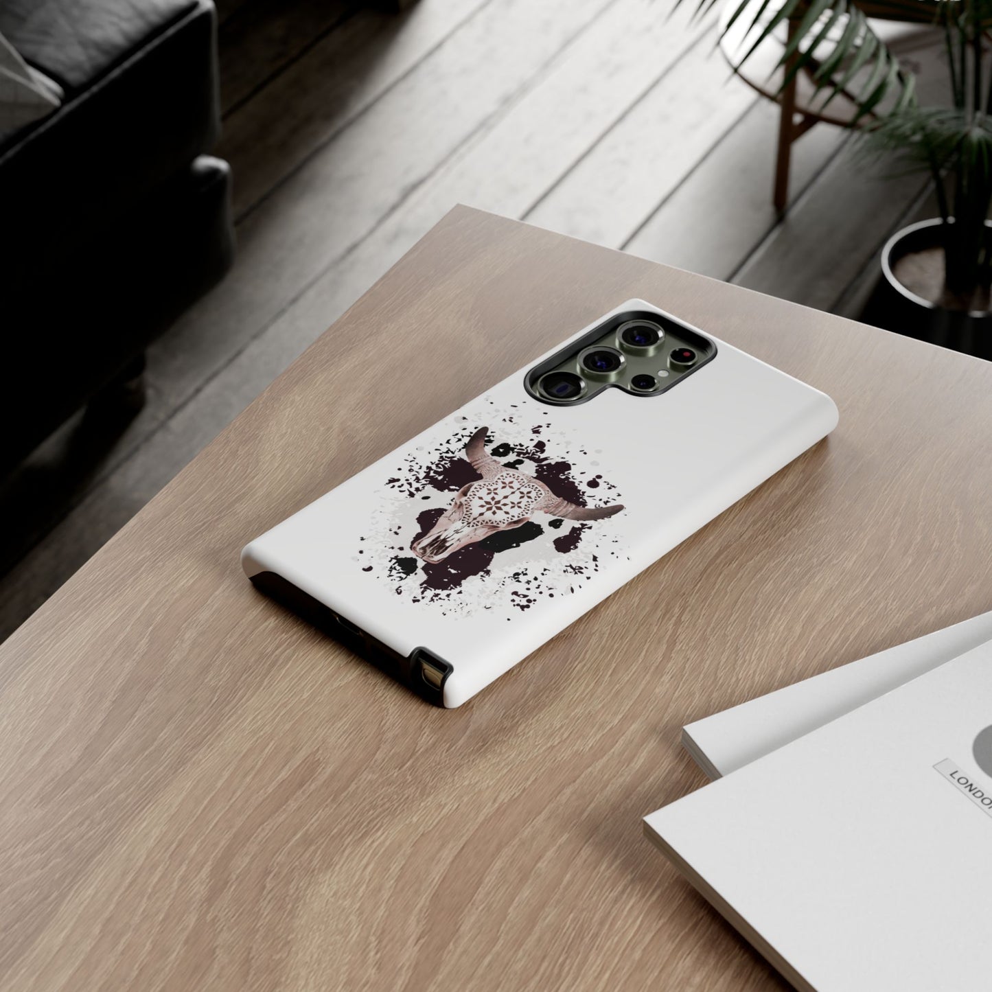 SAMSUNG Bull Skull with Cow Print Tough Phone Case l Gift for Him, Western Style