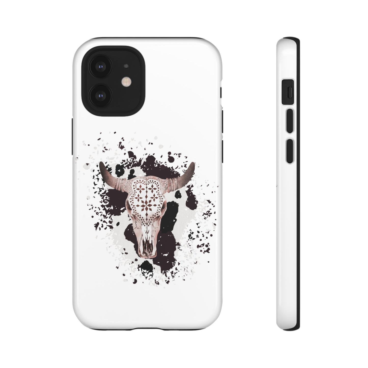iPHONE Bull Skull with Cow Print Tough Phone Case l Gift for Him, Western Style