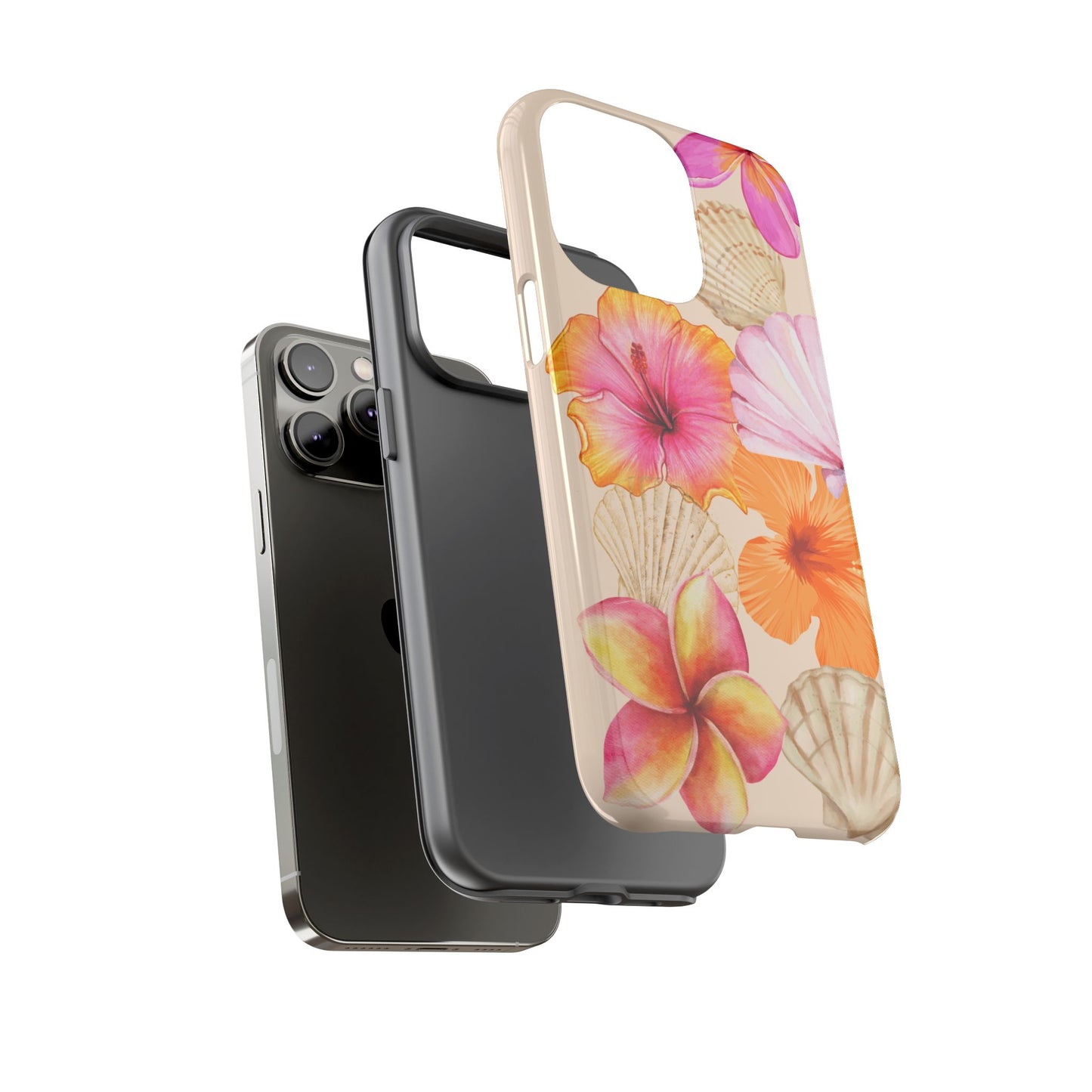 IPHONE Tropical Floral and Seashell Tough Phone Case l Vibrant Summer Accessory, Durable Tough Case for All Occasions