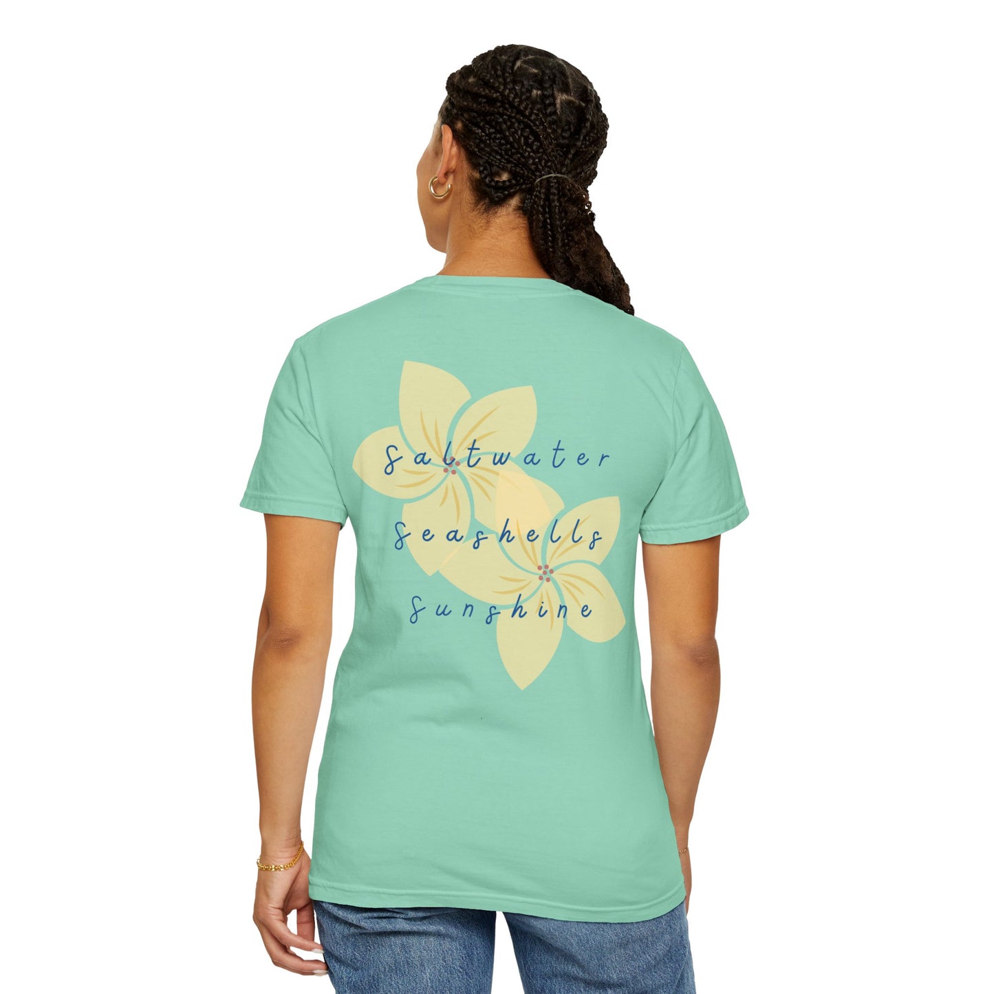 "Saltwater, Seashells, Sunshine" Garment-Dyed T-Shirt l Coastal Vibes, Relaxed Fit, Beachwear