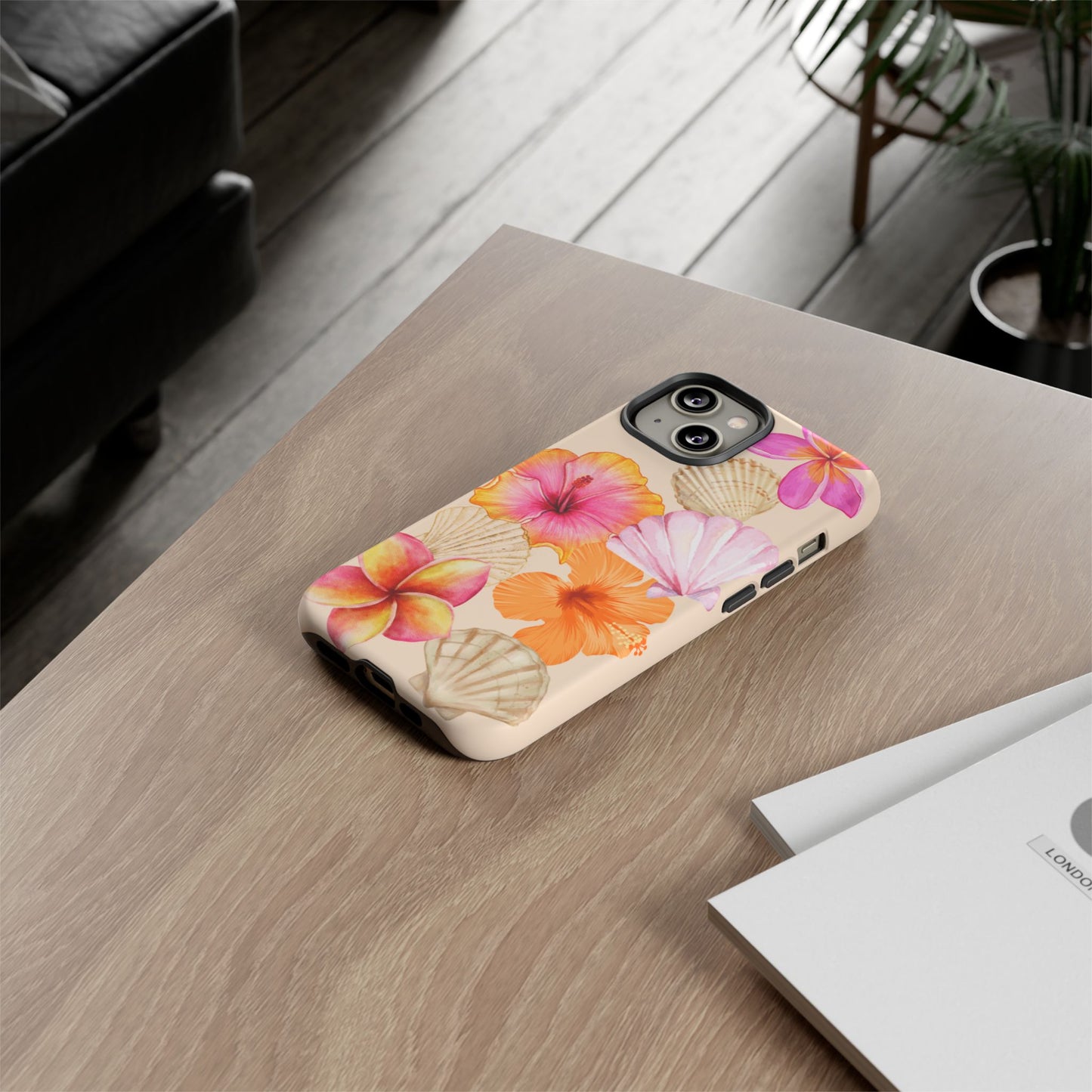 IPHONE Tropical Floral and Seashell Tough Phone Case l Vibrant Summer Accessory, Durable Tough Case for All Occasions