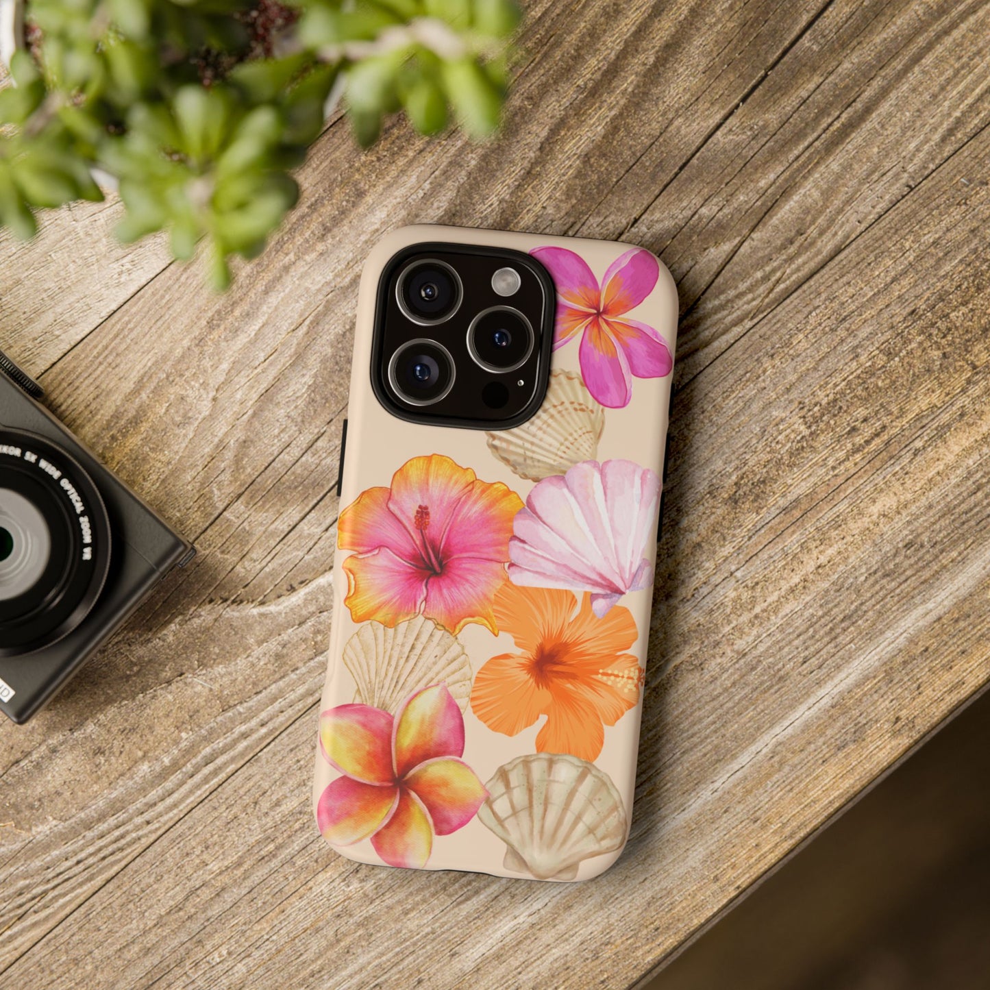 IPHONE Tropical Floral and Seashell Tough Phone Case l Vibrant Summer Accessory, Durable Tough Case for All Occasions