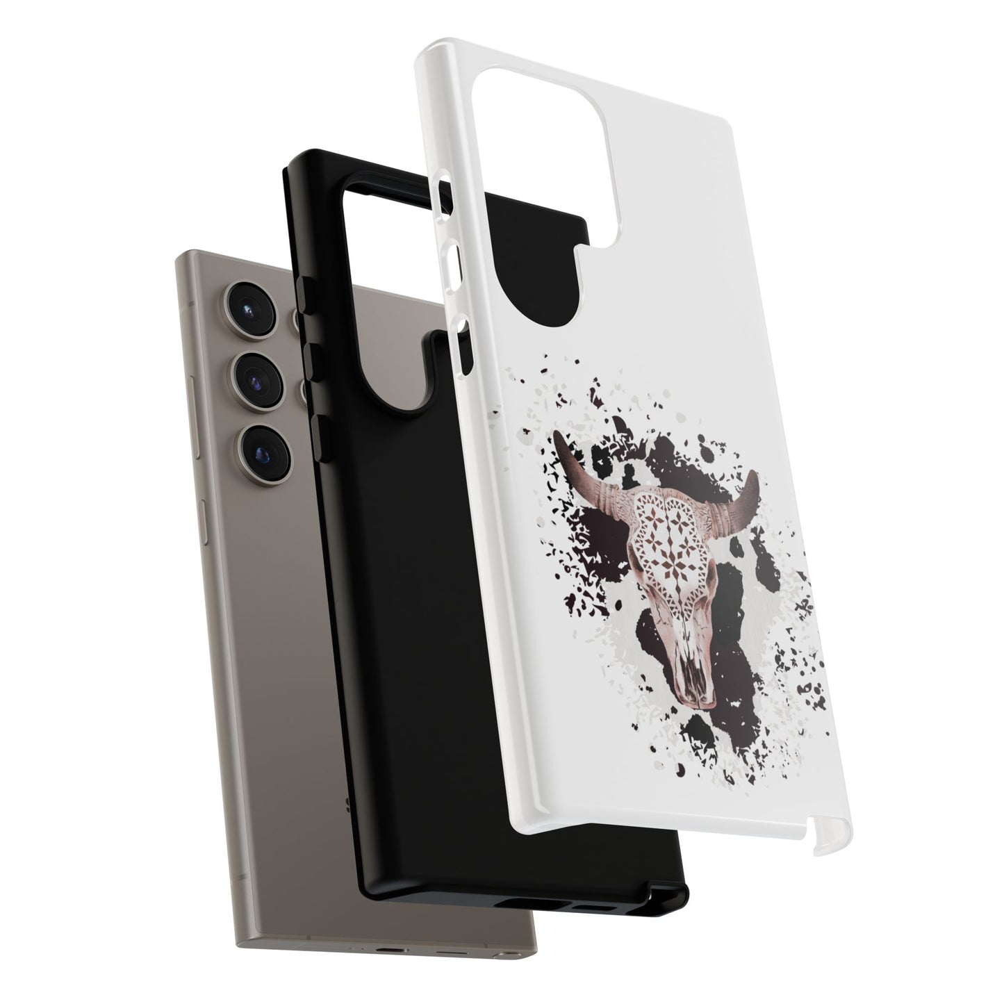 SAMSUNG Bull Skull with Cow Print Tough Phone Case l Gift for Him, Western Style
