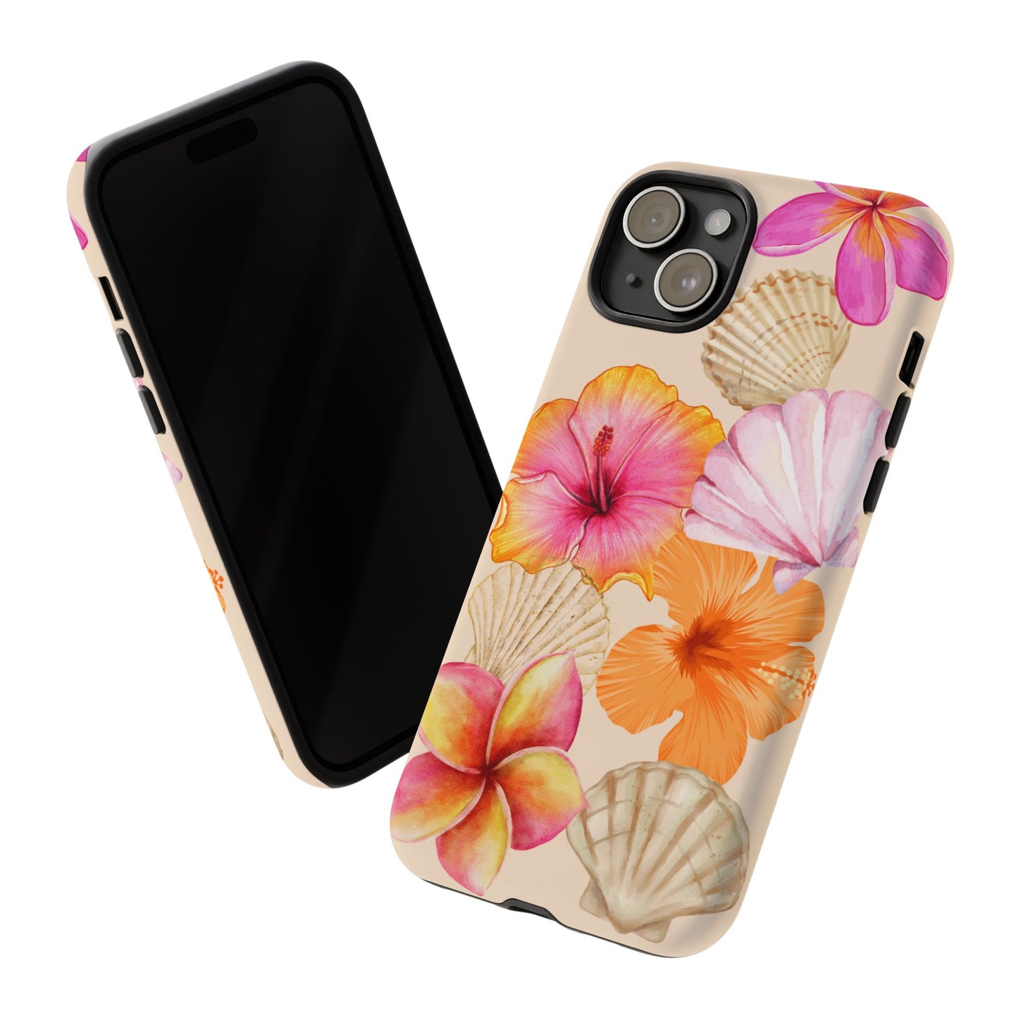 IPHONE Tropical Floral and Seashell Tough Phone Case l Vibrant Summer Accessory, Durable Tough Case for All Occasions