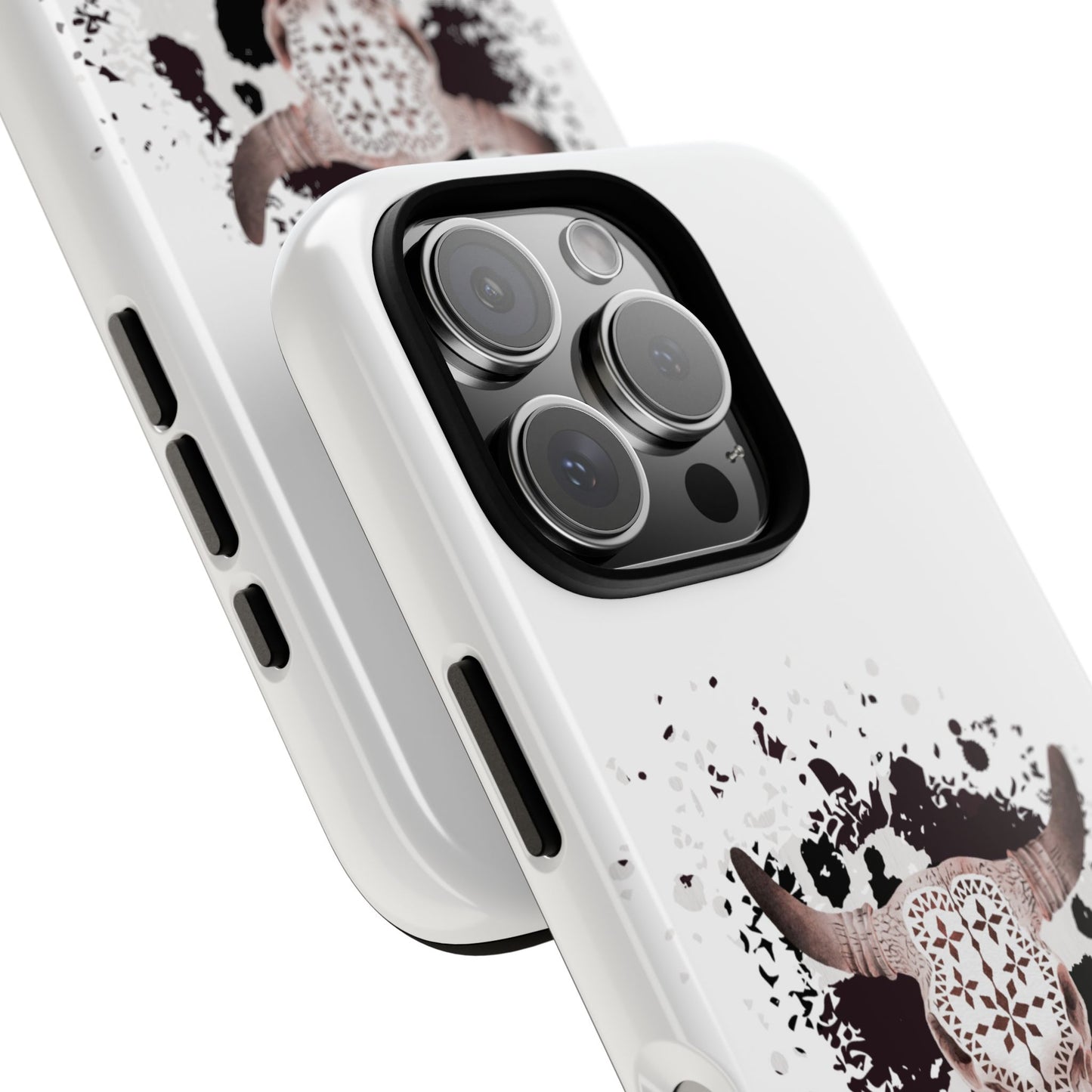 iPHONE Bull Skull with Cow Print Tough Phone Case l Gift for Him, Western Style