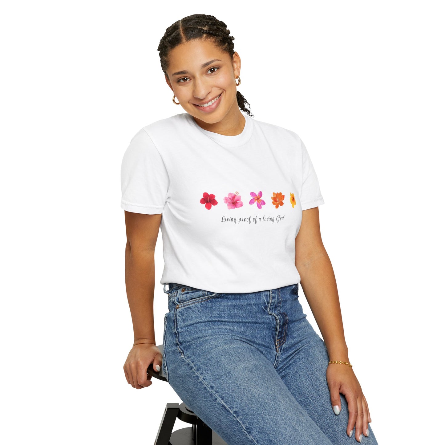 "Living Proof of a Loving God" Stylish Flower Graphic Tee l Casual Wear, Perfect for Summer