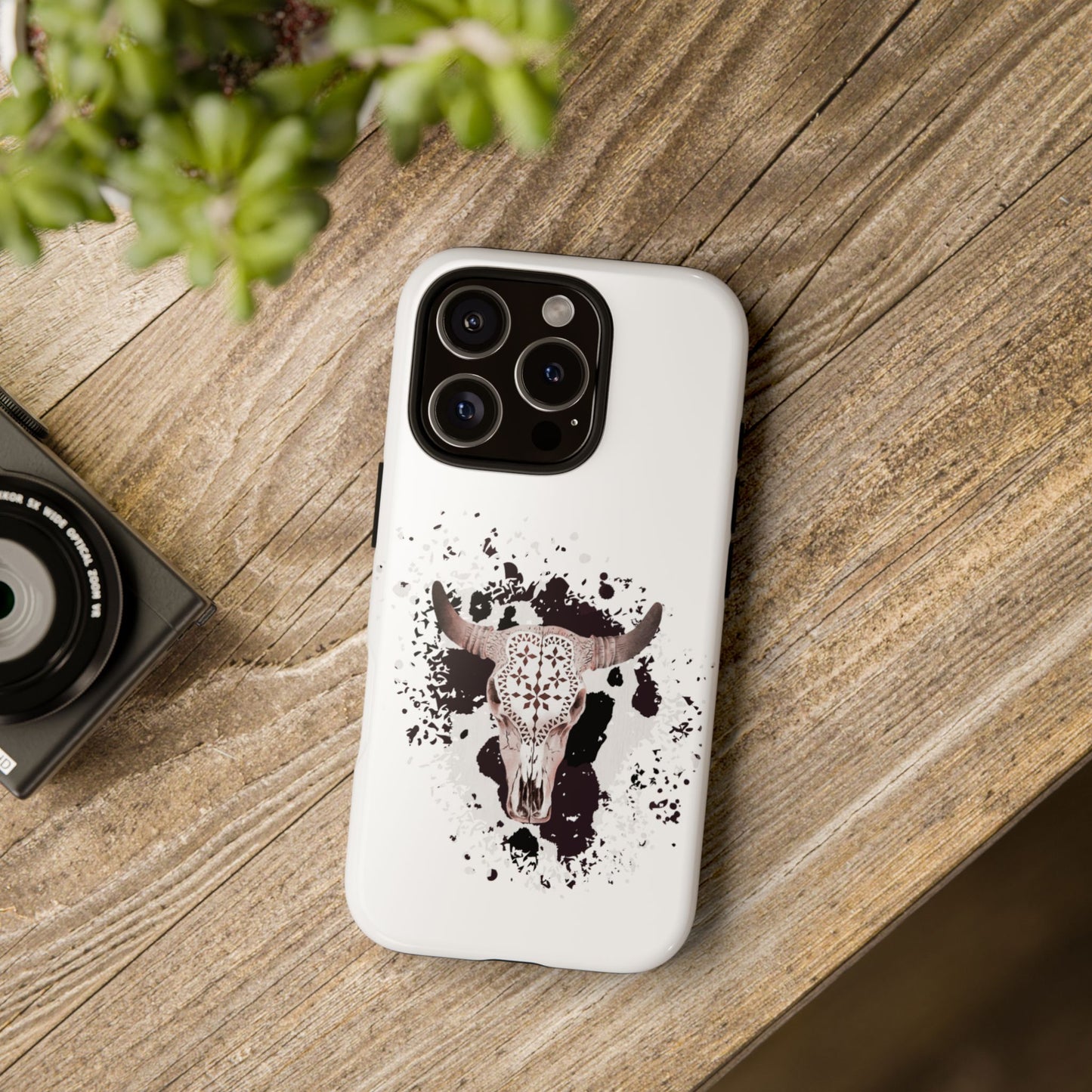 iPHONE Bull Skull with Cow Print Tough Phone Case l Gift for Him, Western Style