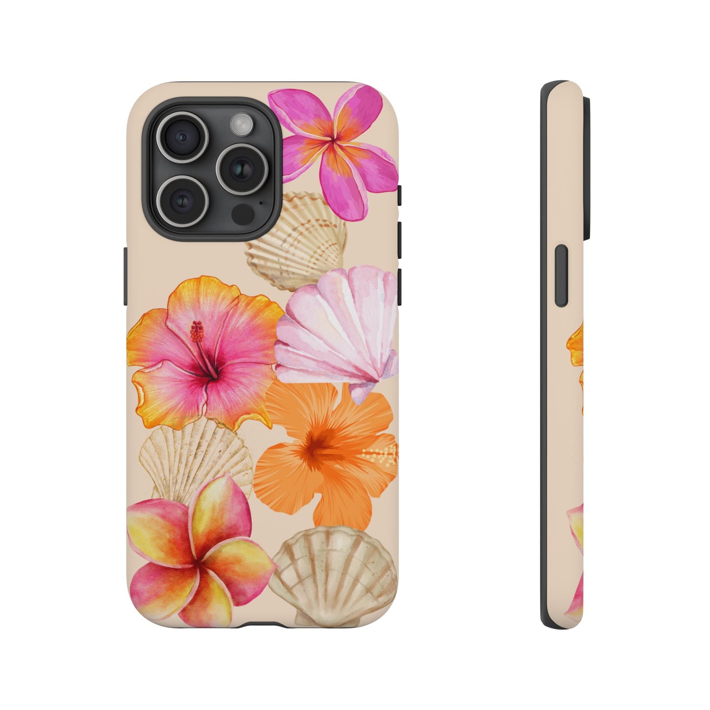 IPHONE Tropical Floral and Seashell Tough Phone Case l Vibrant Summer Accessory, Durable Tough Case for All Occasions