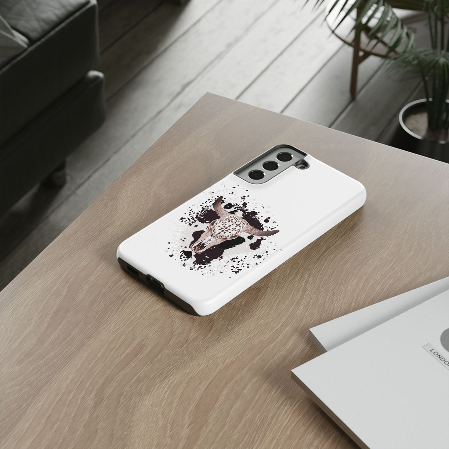 SAMSUNG Bull Skull with Cow Print Tough Phone Case l Gift for Him, Western Style