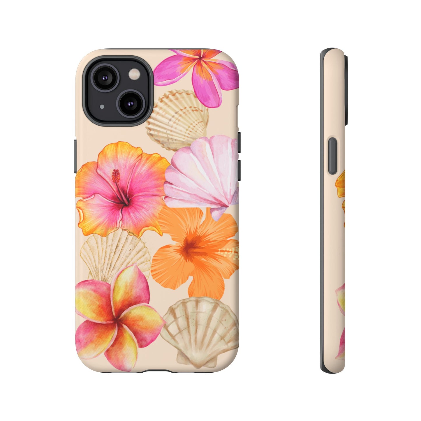 IPHONE Tropical Floral and Seashell Tough Phone Case l Vibrant Summer Accessory, Durable Tough Case for All Occasions