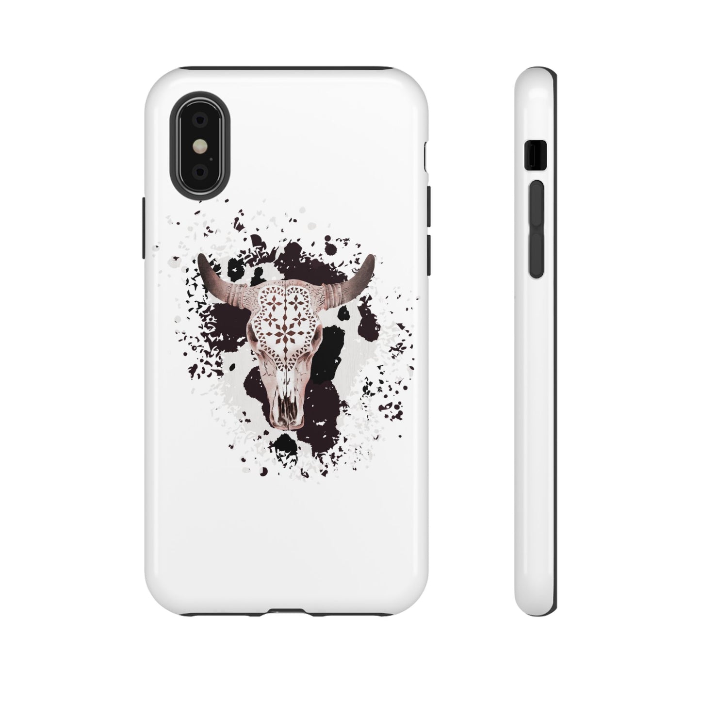 iPHONE Bull Skull with Cow Print Tough Phone Case l Gift for Him, Western Style