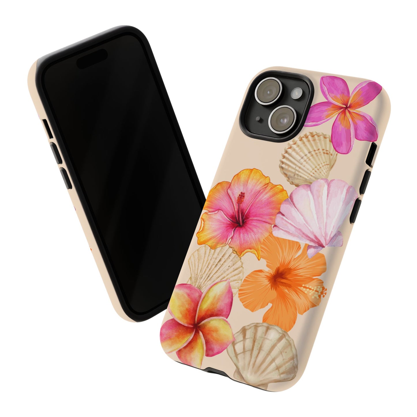 IPHONE Tropical Floral and Seashell Tough Phone Case l Vibrant Summer Accessory, Durable Tough Case for All Occasions