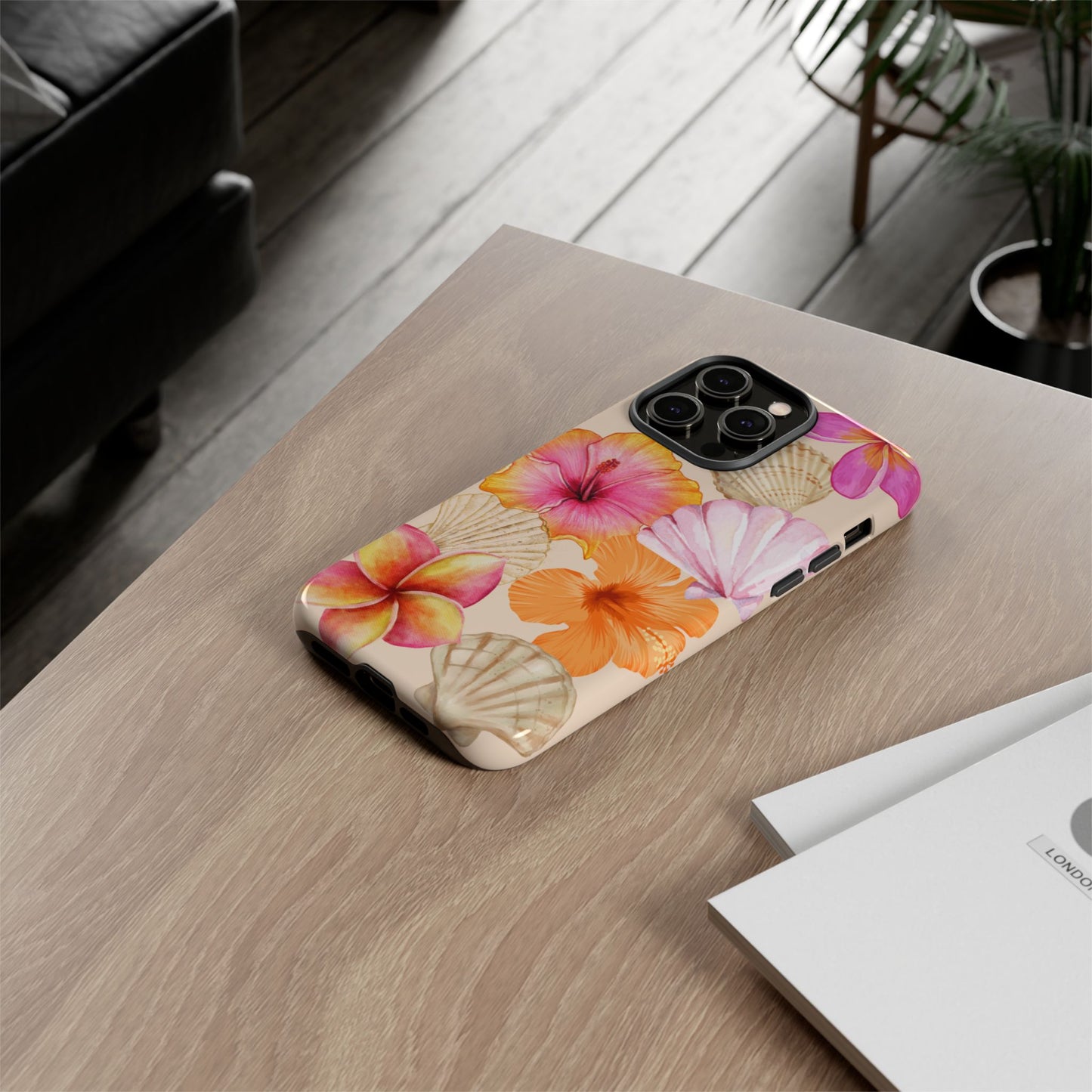 IPHONE Tropical Floral and Seashell Tough Phone Case l Vibrant Summer Accessory, Durable Tough Case for All Occasions