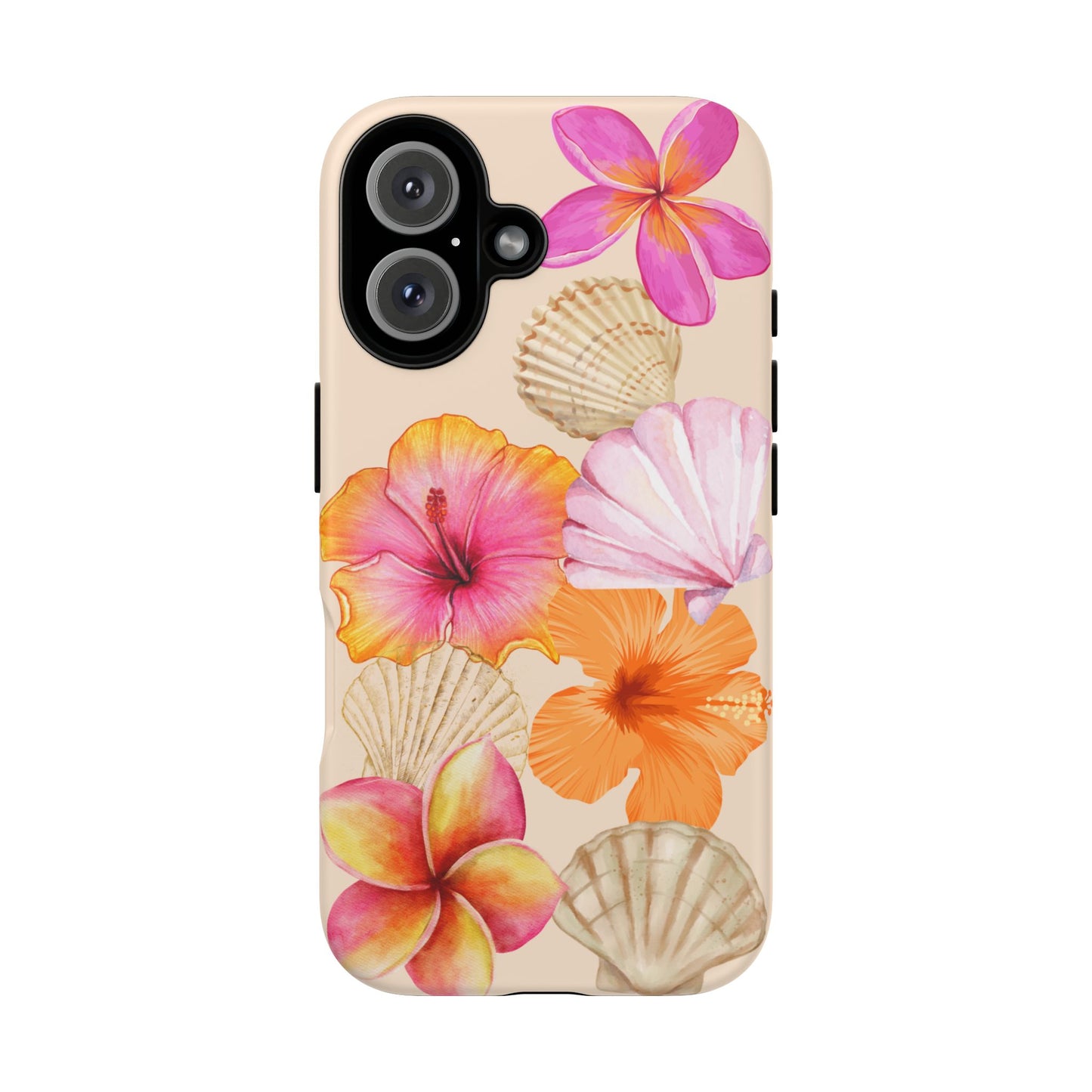 IPHONE Tropical Floral and Seashell Tough Phone Case l Vibrant Summer Accessory, Durable Tough Case for All Occasions
