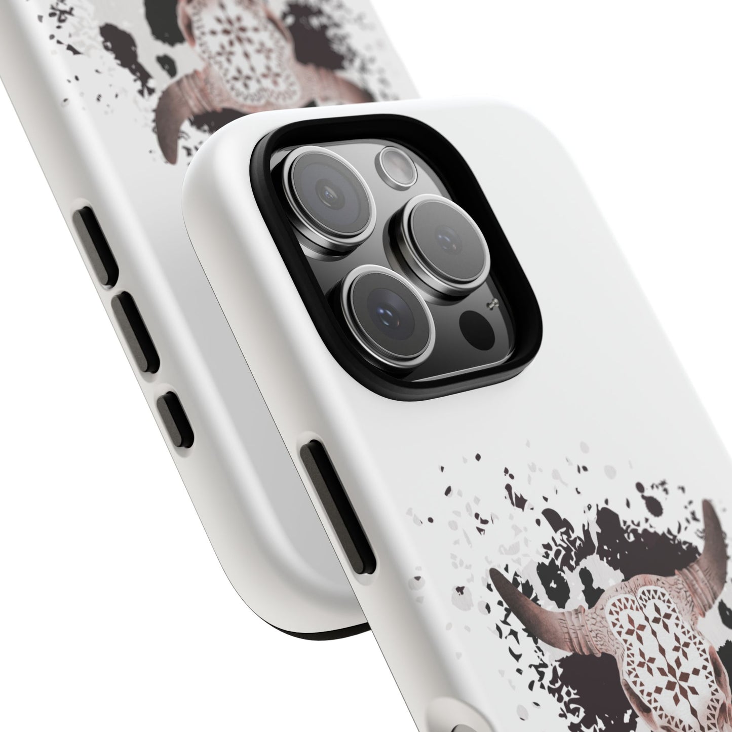 iPHONE Bull Skull with Cow Print Tough Phone Case l Gift for Him, Western Style
