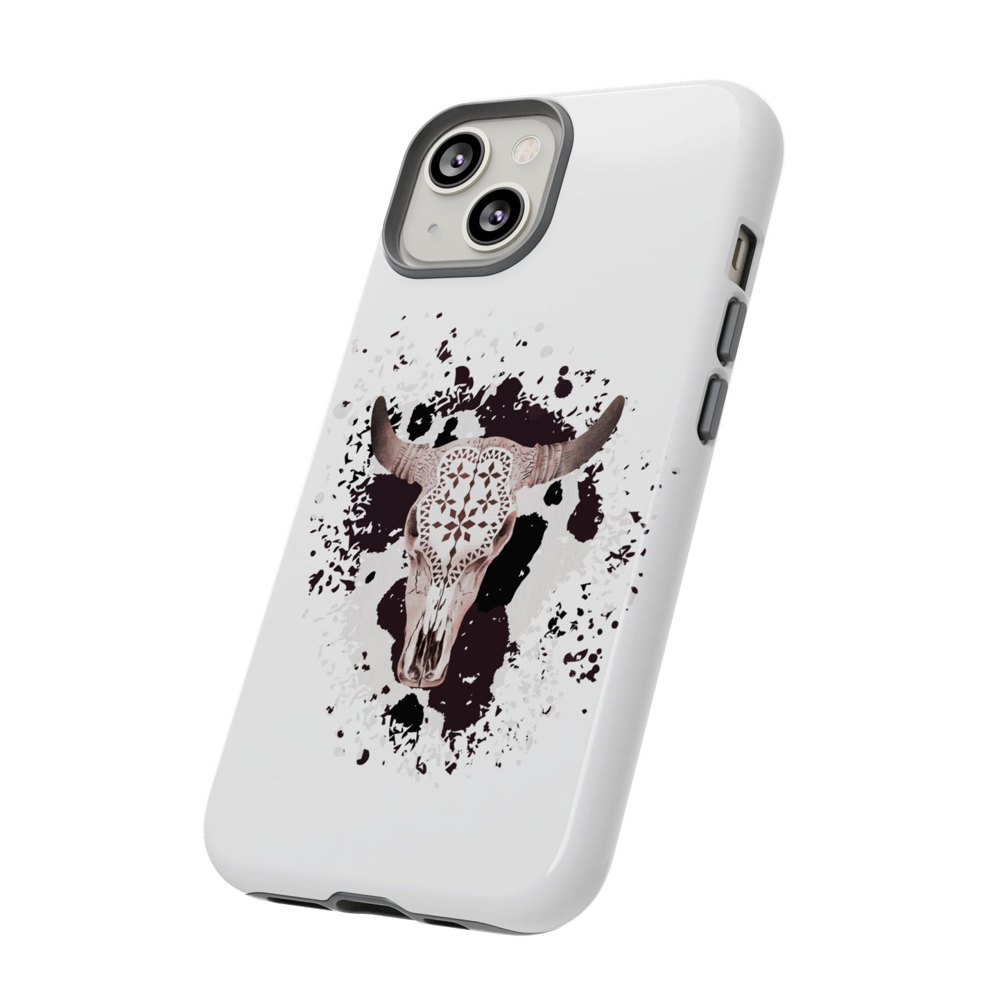 iPHONE Bull Skull with Cow Print Tough Phone Case l Gift for Him, Western Style