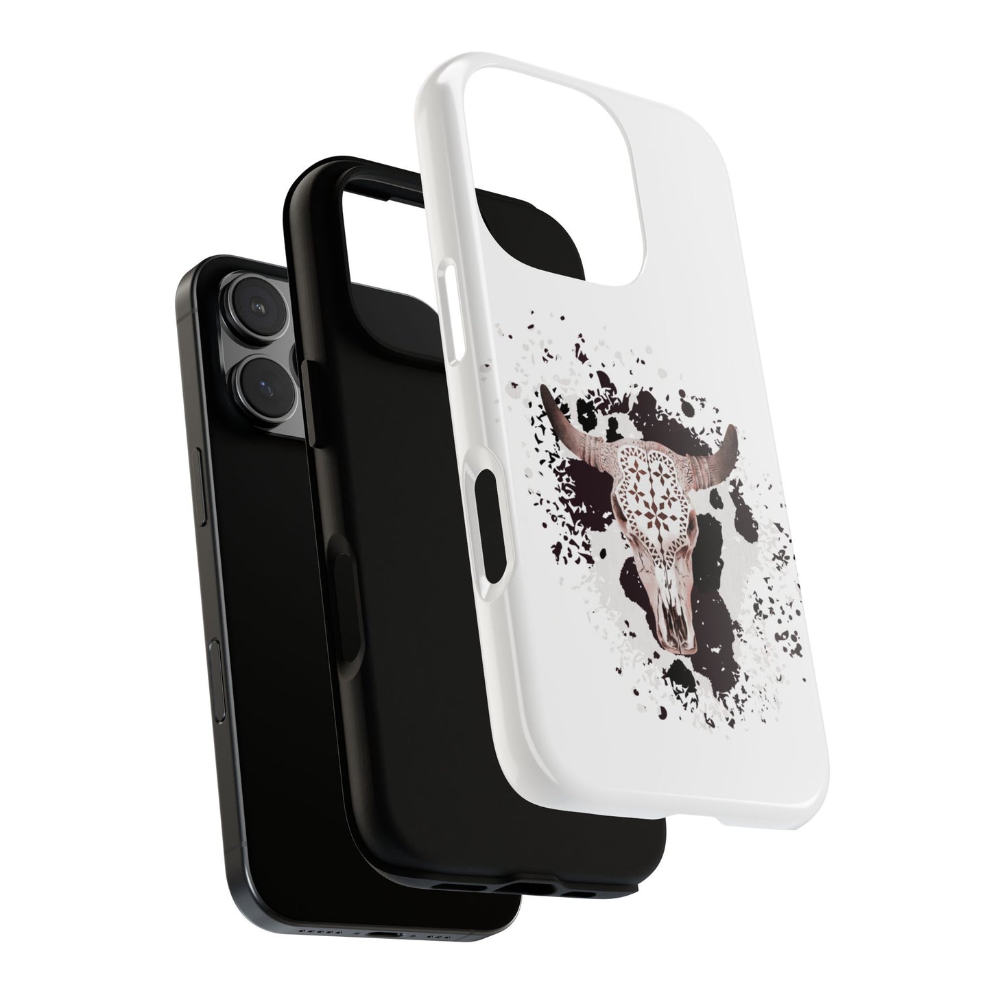 iPHONE Bull Skull with Cow Print Tough Phone Case l Gift for Him, Western Style