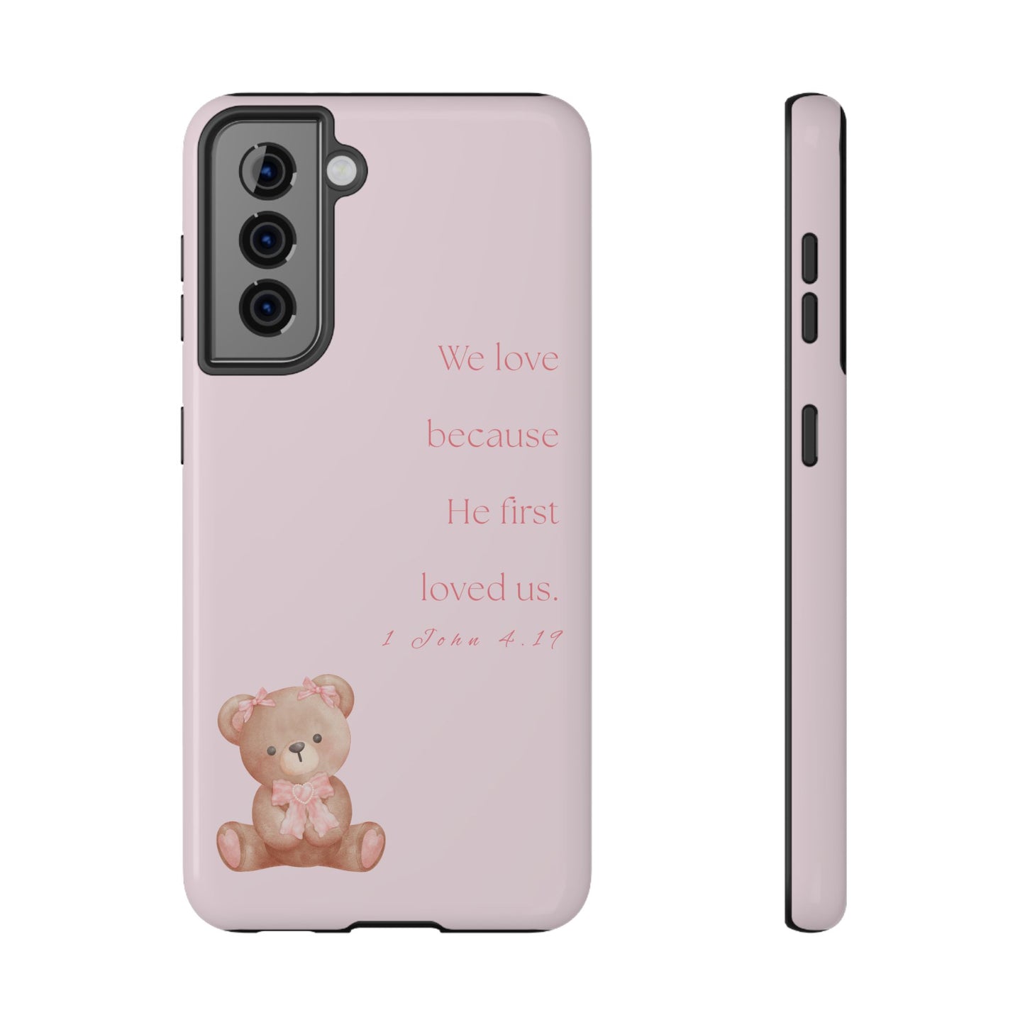 Cute Teddy Bear Phone Case - Inspirational Bible Verse Cover - Impact-Resistant Design