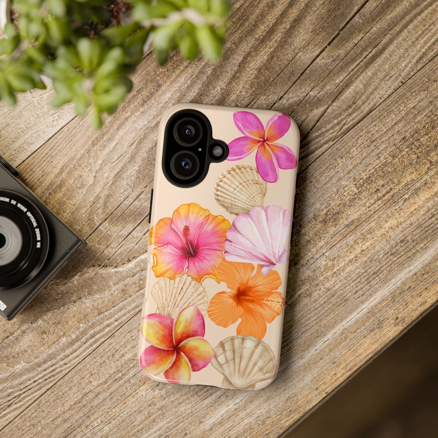 IPHONE Tropical Floral and Seashell Tough Phone Case l Vibrant Summer Accessory, Durable Tough Case for All Occasions