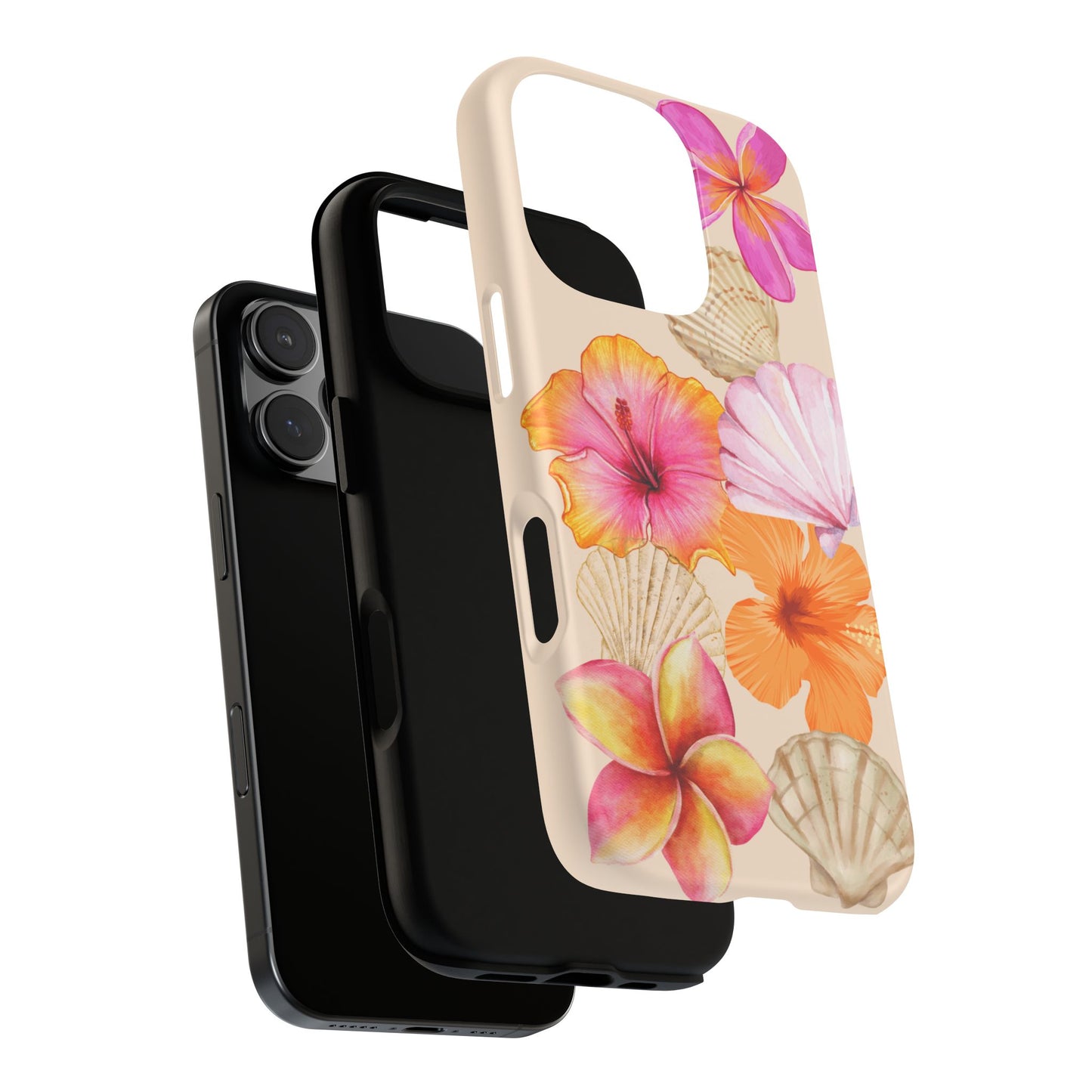 IPHONE Tropical Floral and Seashell Tough Phone Case l Vibrant Summer Accessory, Durable Tough Case for All Occasions