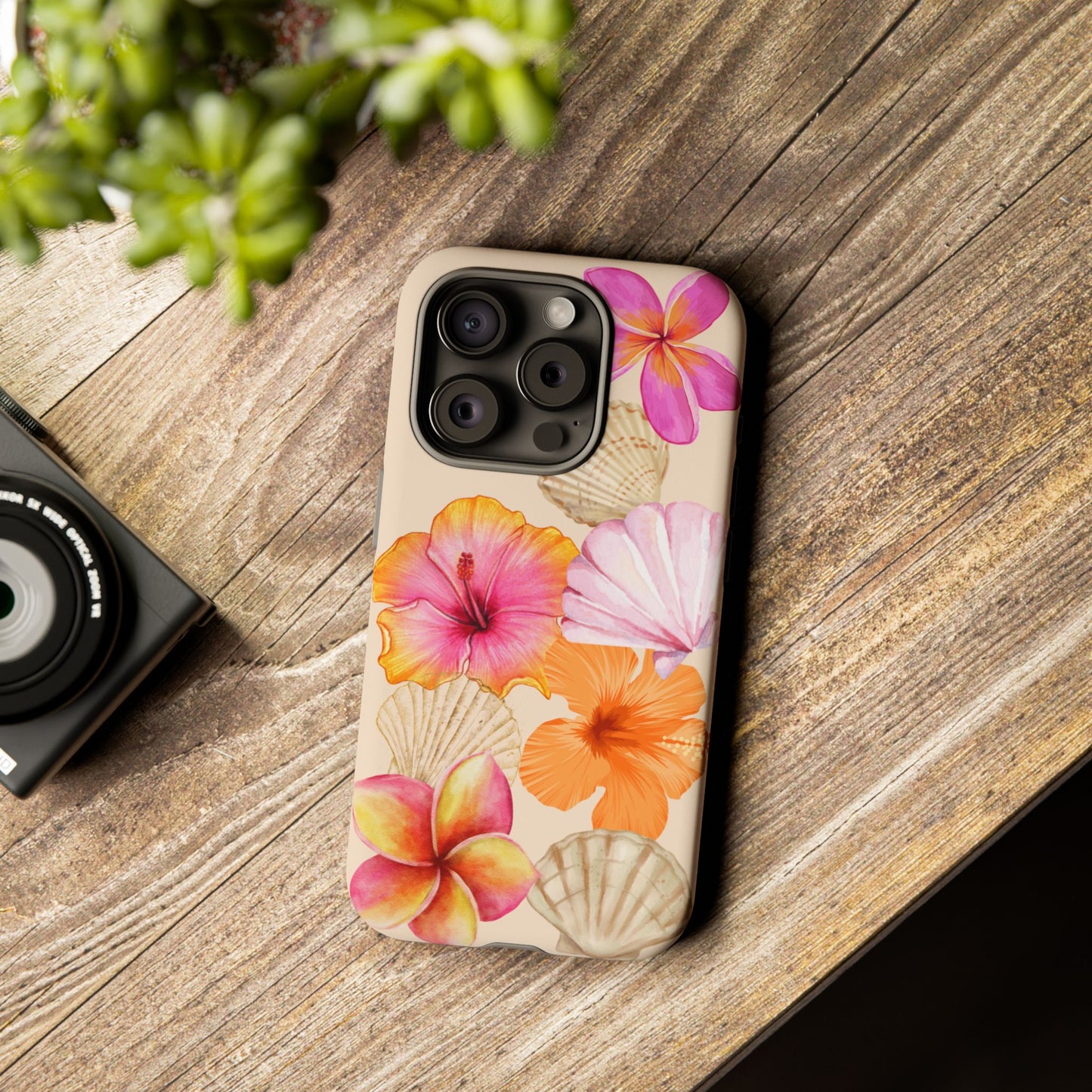IPHONE Tropical Floral and Seashell Tough Phone Case l Vibrant Summer Accessory, Durable Tough Case for All Occasions
