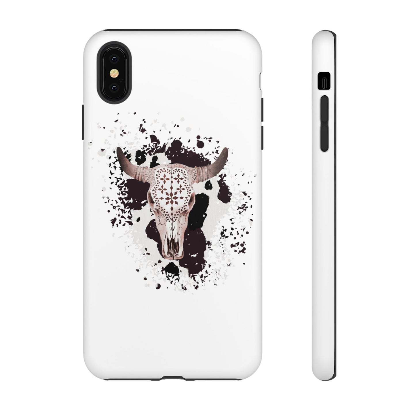 iPHONE Bull Skull with Cow Print Tough Phone Case l Gift for Him, Western Style