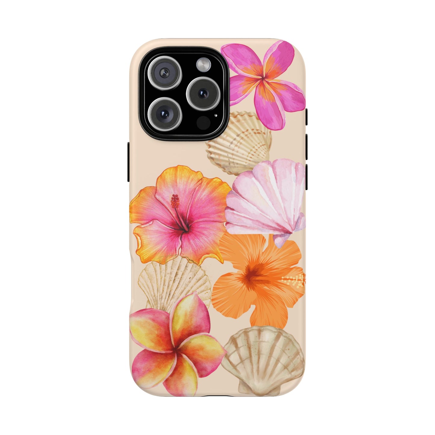 IPHONE Tropical Floral and Seashell Tough Phone Case l Vibrant Summer Accessory, Durable Tough Case for All Occasions