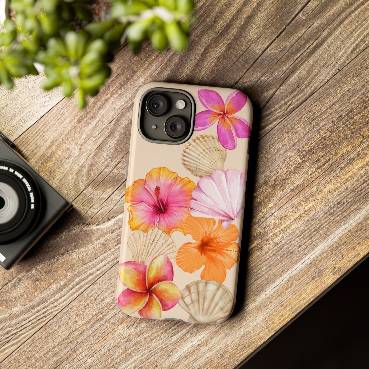 IPHONE Tropical Floral and Seashell Tough Phone Case l Vibrant Summer Accessory, Durable Tough Case for All Occasions