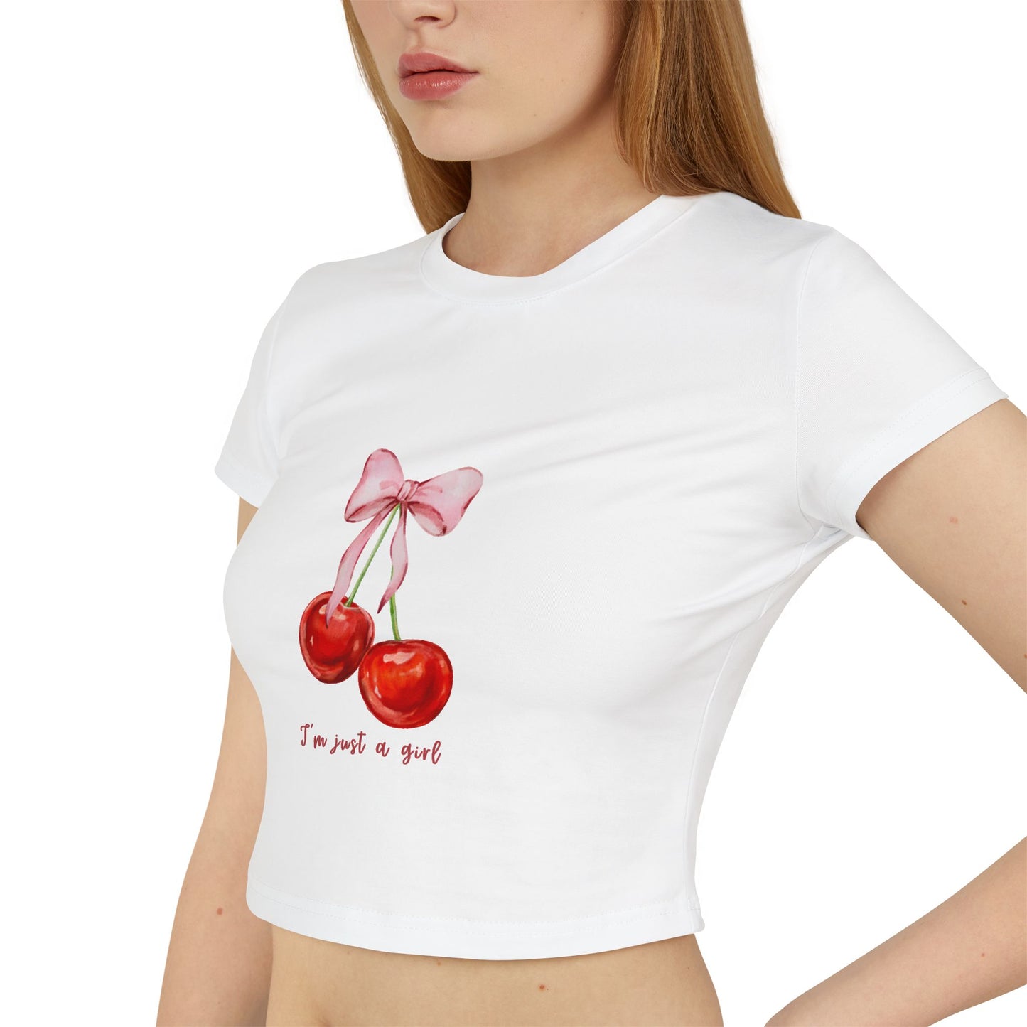 Cute Cherry Graphic Women's Baby Tee - "I'm Just a Girl"