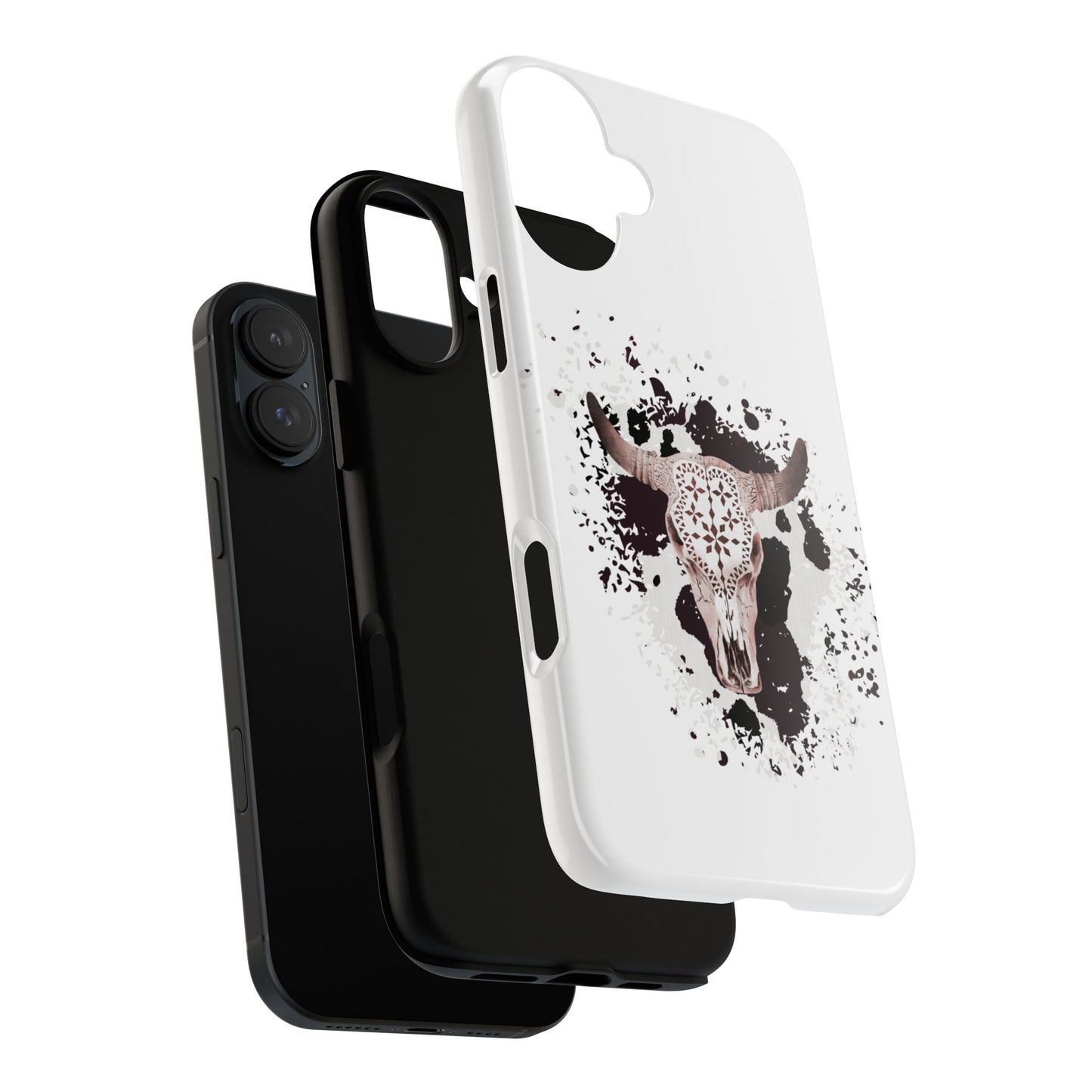 iPHONE Bull Skull with Cow Print Tough Phone Case l Gift for Him, Western Style