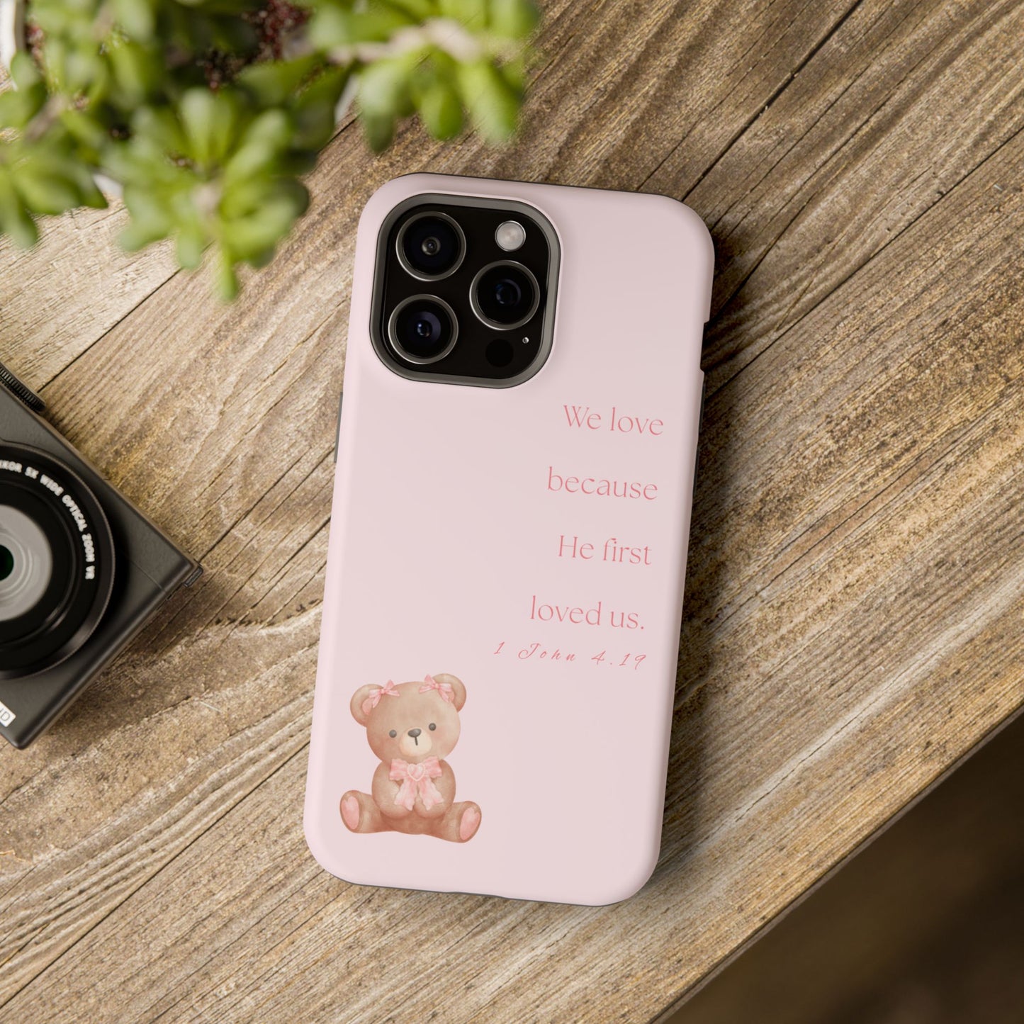 Cute Teddy Bear Phone Case - Inspirational Bible Verse Cover - Impact-Resistant Design