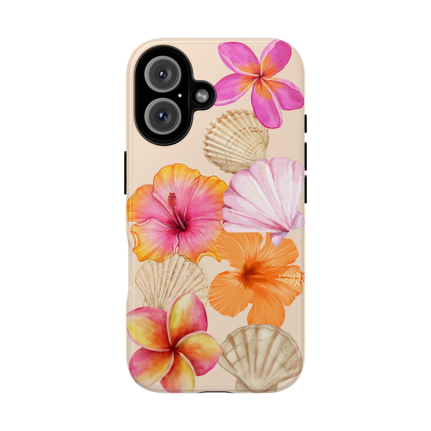 IPHONE Tropical Floral and Seashell Tough Phone Case l Vibrant Summer Accessory, Durable Tough Case for All Occasions