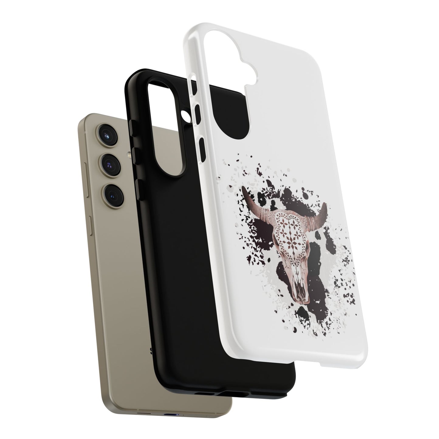 SAMSUNG Bull Skull with Cow Print Tough Phone Case l Gift for Him, Western Style