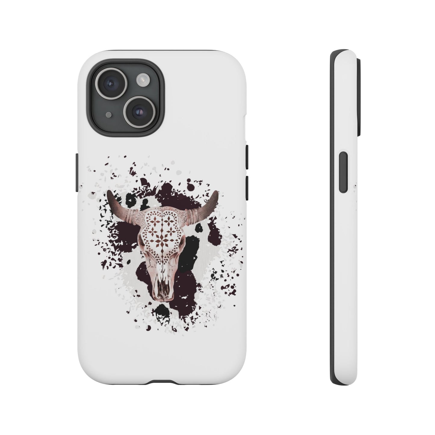 iPHONE Bull Skull with Cow Print Tough Phone Case l Gift for Him, Western Style